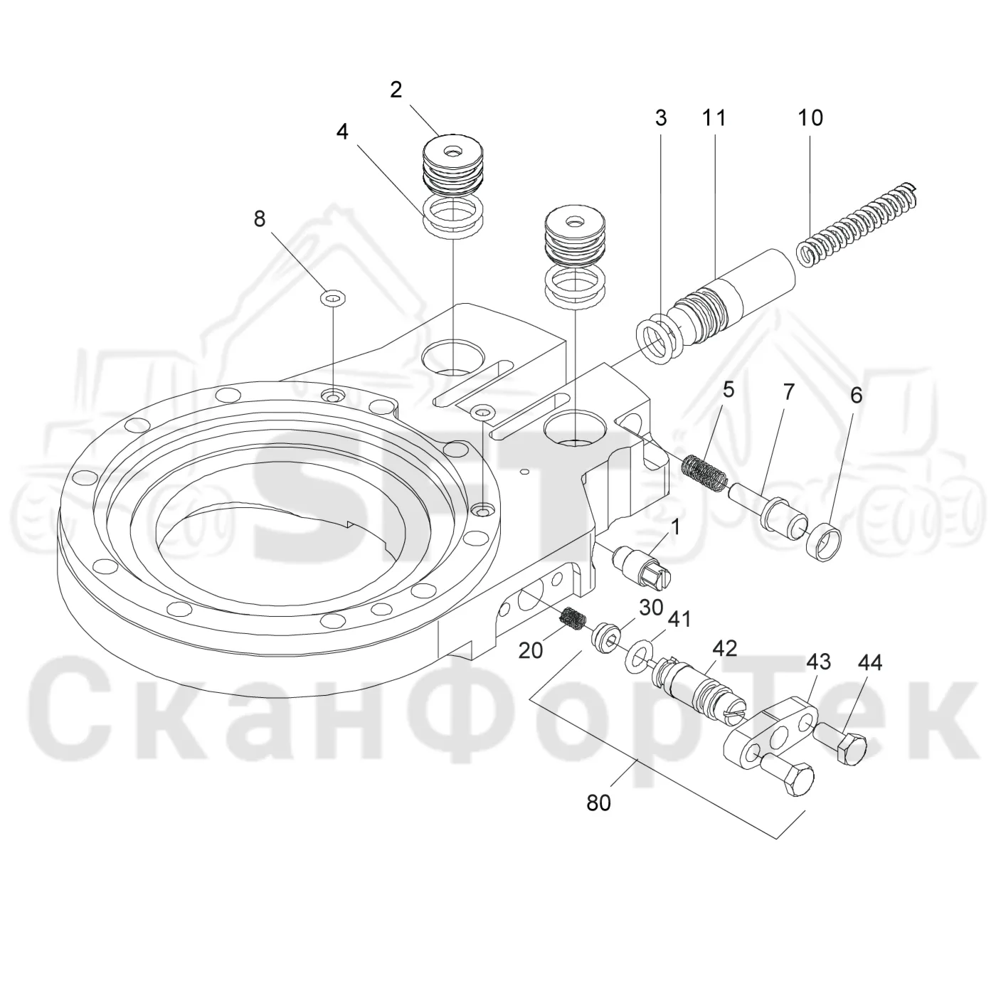 Схема: Komatsu / Головки лесозаготовительной машины / S Головки лесозаготовительной машины / S92 / Каталог запасных частей / Резка / Устройство резки 332016226- / Опора стержня пилы