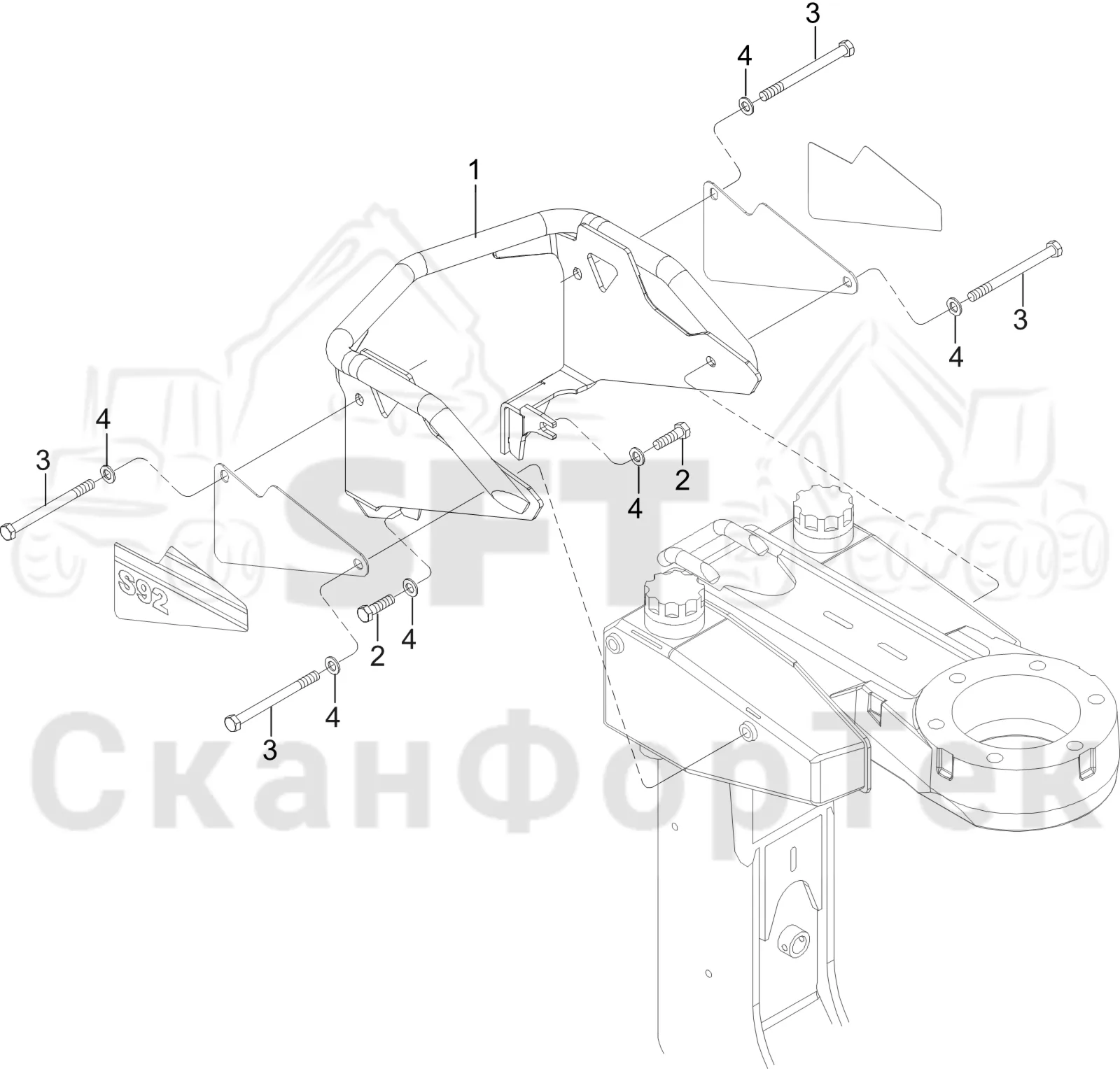 Схема: Komatsu / Лесозаготовительные машины / 911 S/N 9110062167- / Каталог запасных частей / Лесозаготовительное оборудование / Головка лесозаготовительной машины / S92 / Каталог запасных частей / Резка / Цветовая маркировка / защита 3092014174-
