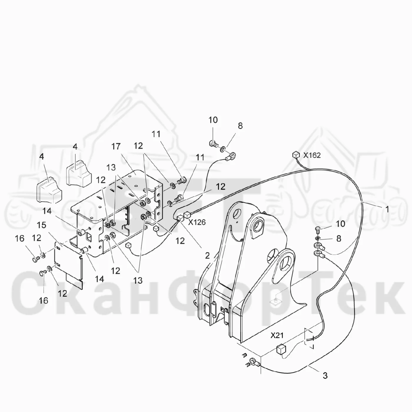 Схема: Komatsu / Лесозаготовительные машины / 931.1 / Каталог запасных частей / Подъемный кран / Рабочие лампы, галогеновые / Рабочие лампы, галогеновые
