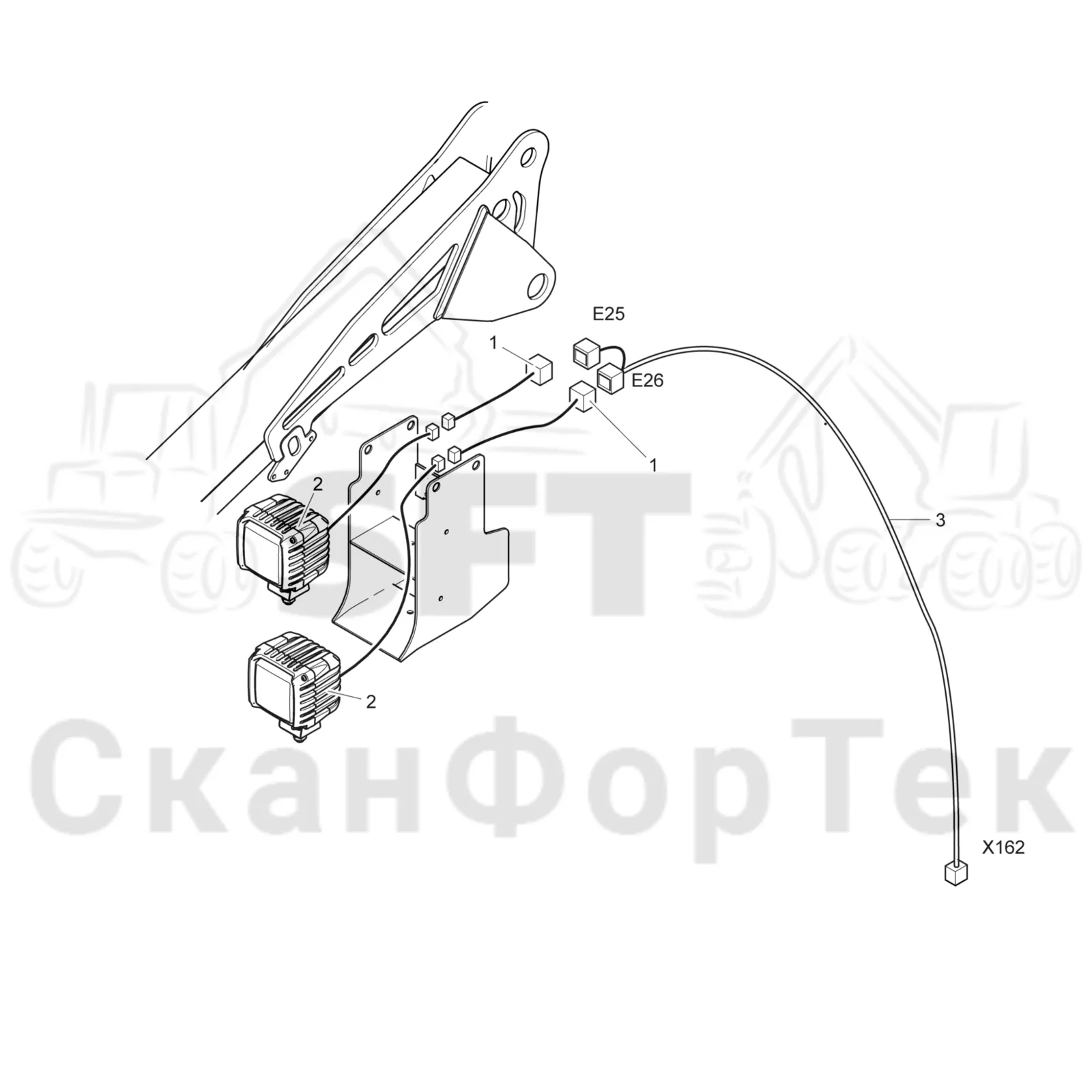 Схема: Komatsu / Лесозаготовительные машины / 931.1 / Каталог запасных частей / Подъемный кран / Рабочие лампы LED / Рабочие лампы LED