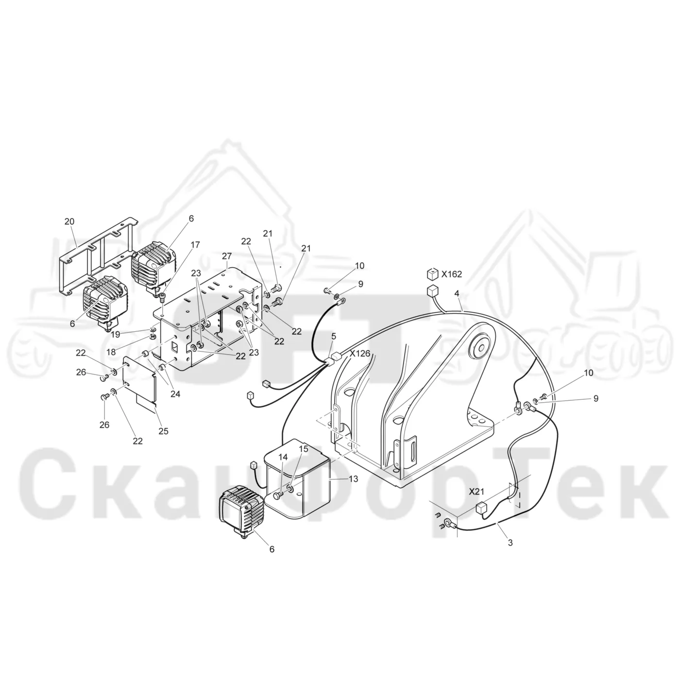 Схема: Komatsu / Лесозаготовительные машины / 931.1 / Каталог запасных частей / Подъемный кран / Рабочие лампы LED / Рабочие лампы LED