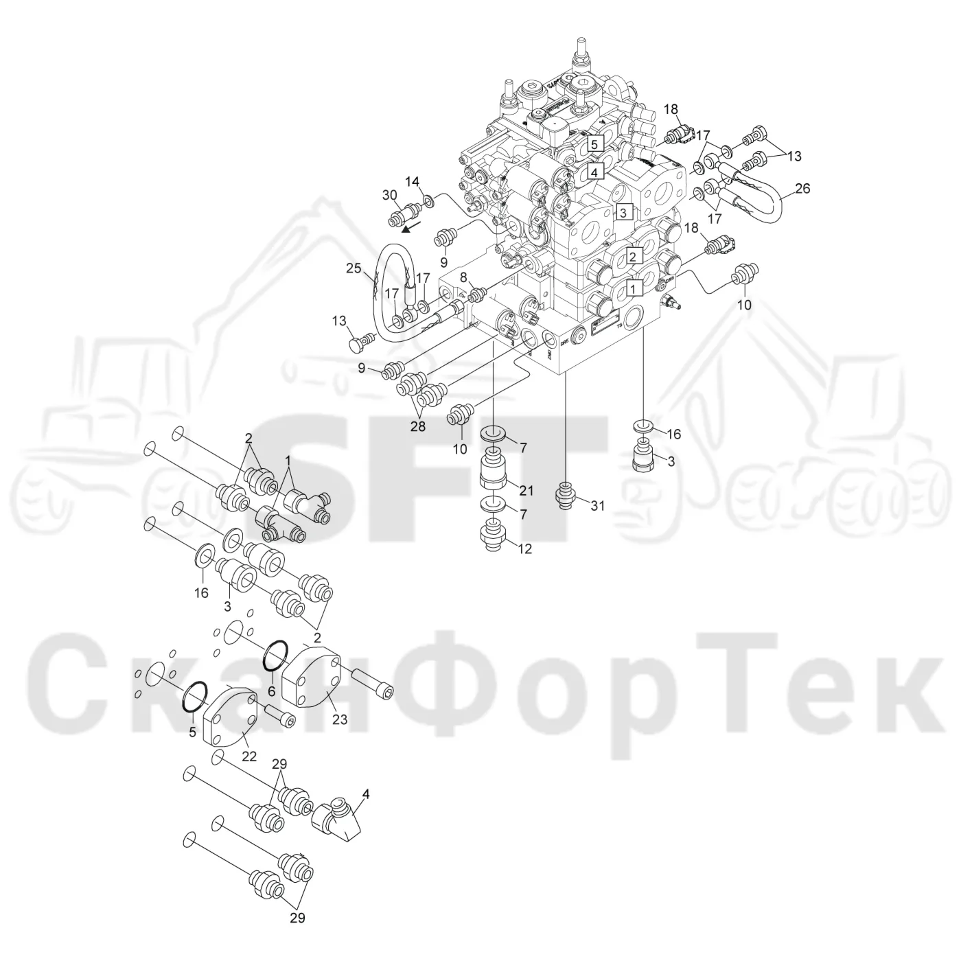Схема: Komatsu / Головки лесозаготовительной машины / S Головки лесозаготовительной машины / S172 / Каталог запасных частей / Гидравлический клапан / Узел клапана / Узел клапана