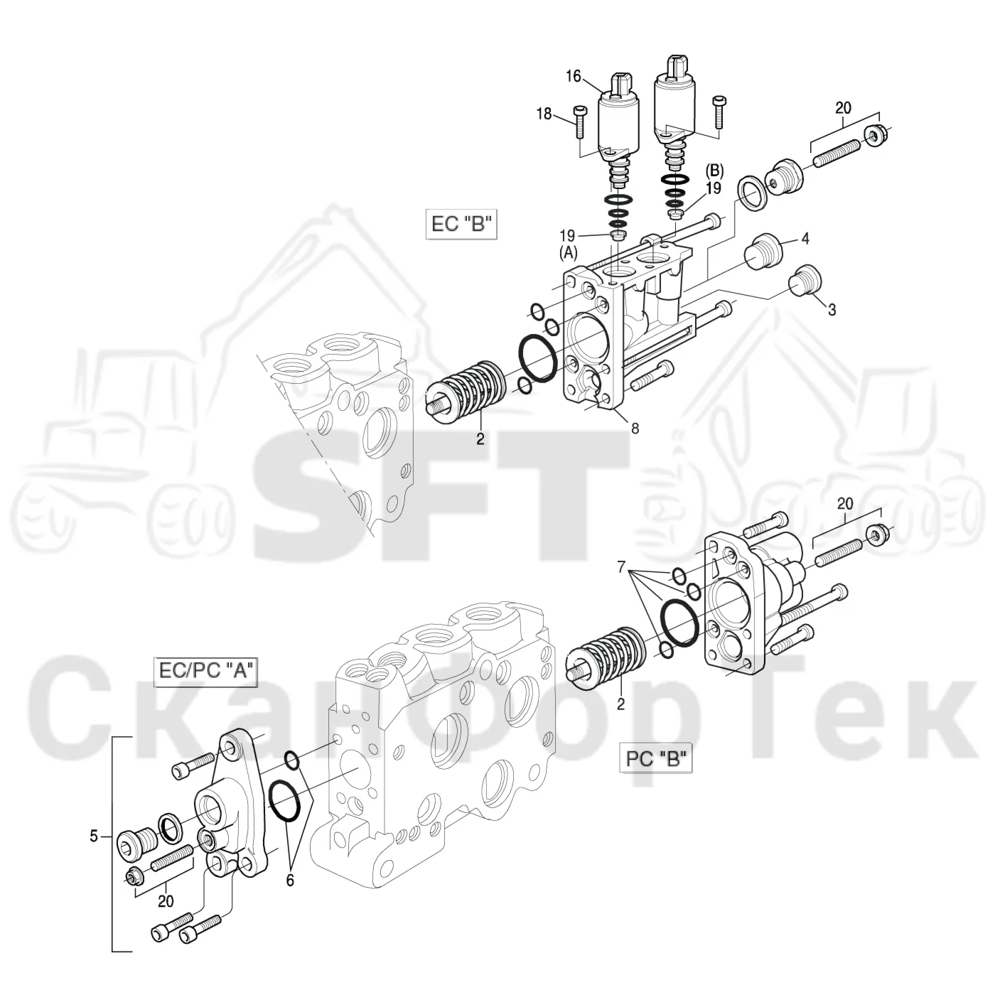 Схема: Komatsu / Лесозаготовительные машины / 951 S/N 9510004367- / Каталог запасных частей / Лесозаготовительное оборудование / Головка лесозаготовительной машины / S172 / Каталог запасных частей / Гидравлический клапан / Узел клапана / Секция клапана Запчасть L90
