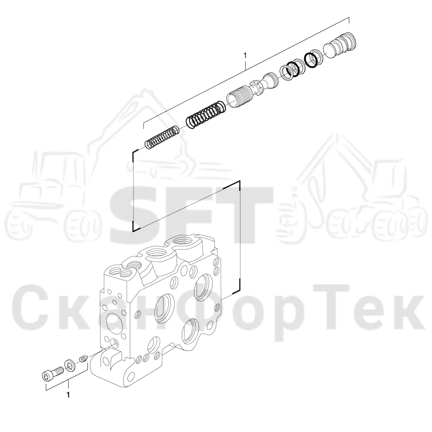 Схема: Komatsu / Лесозаготовительные машины / 931 S/N 9310021067- / Каталог запасных частей / Лесозаготовительное оборудование / Головка лесозаготовительной машины / S172 / Каталог запасных частей / Гидравлический клапан / Узел клапана / Компенсатор L90