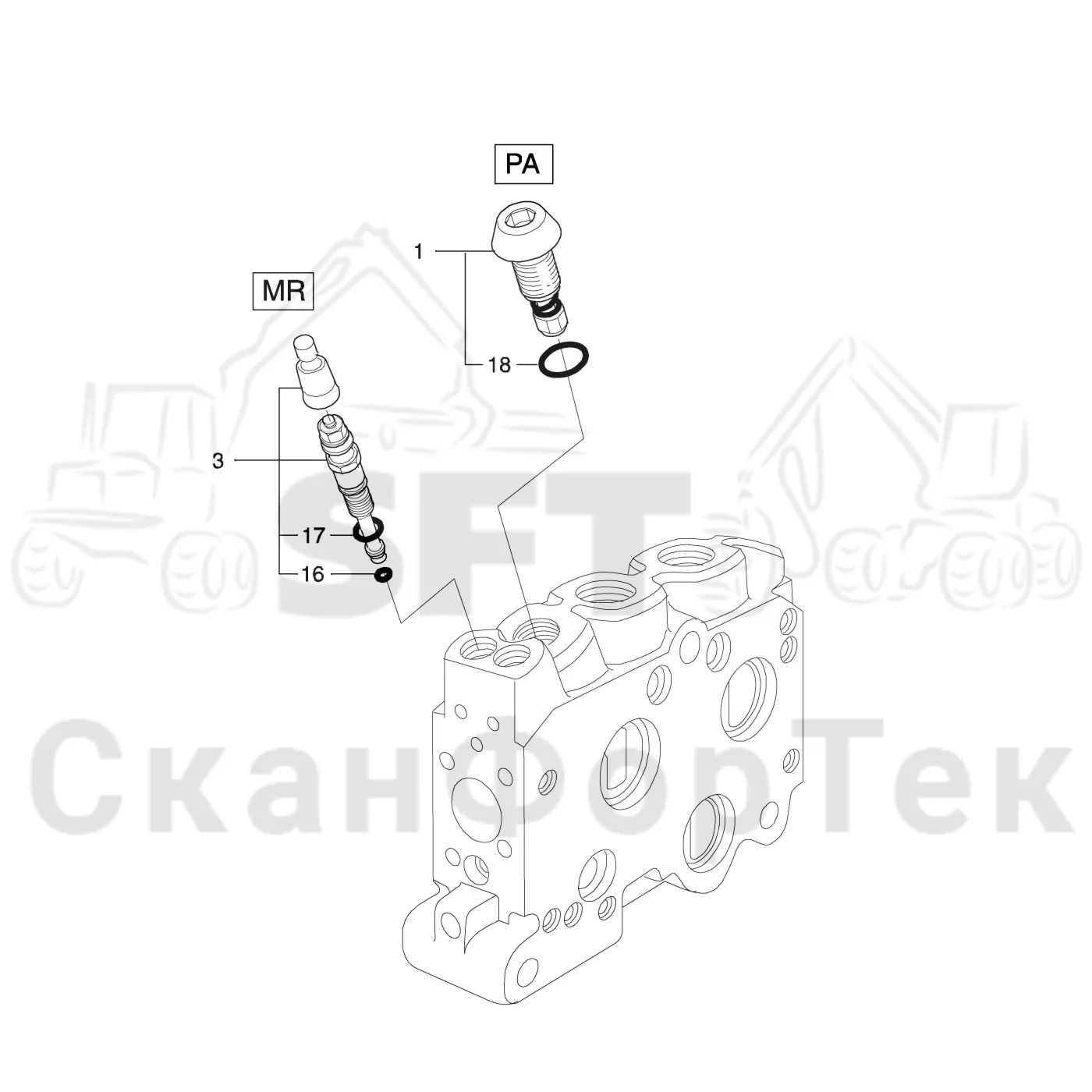 Схема: Komatsu / Лесозаготовительные машины / 951 S/N 9510004367- / Каталог запасных частей / Лесозаготовительное оборудование / Головка лесозаготовительной машины / S172 / Каталог запасных частей / Гидравлический клапан / Узел клапана / Редукционный клапан/Предохранительный клапан L90