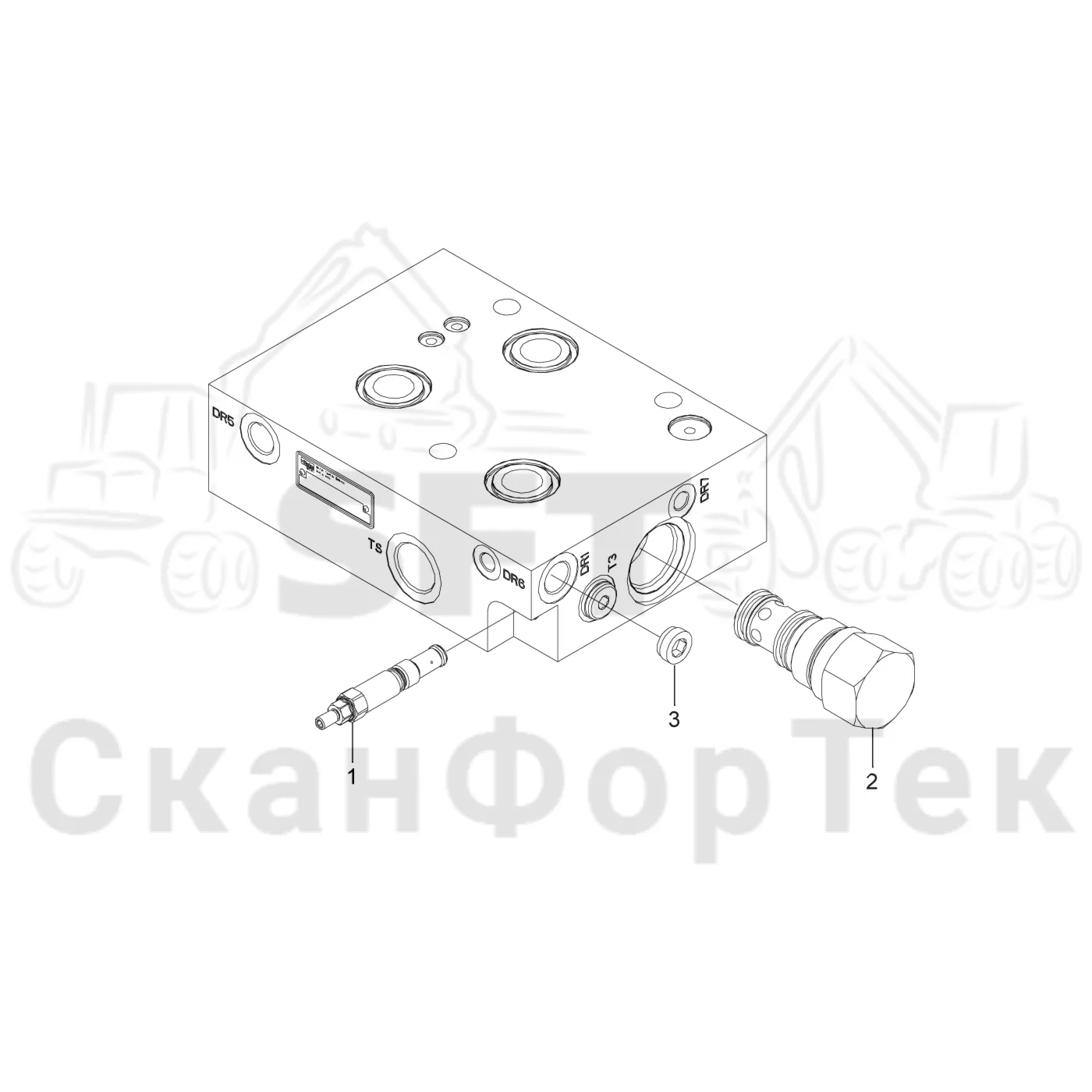Схема: Komatsu / Головки лесозаготовительной машины / S Головки лесозаготовительной машины / S172 / Каталог запасных частей / Гидравлический клапан / Узел клапана / Торцевая секция K170