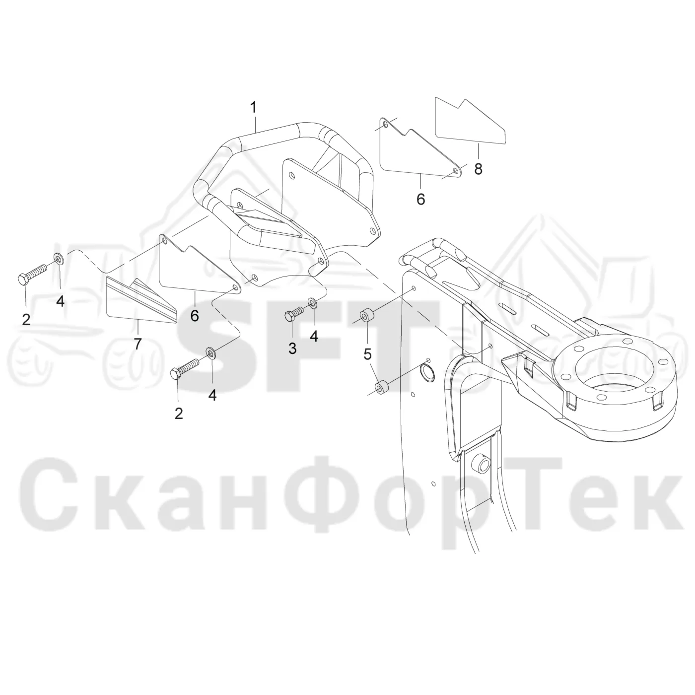 Схема: Komatsu / Головки лесозаготовительной машины / S Головки лесозаготовительной машины / S82 / Каталог запасных частей / Резка / Цветовая маркировка / защита Без цветовой маркировки
