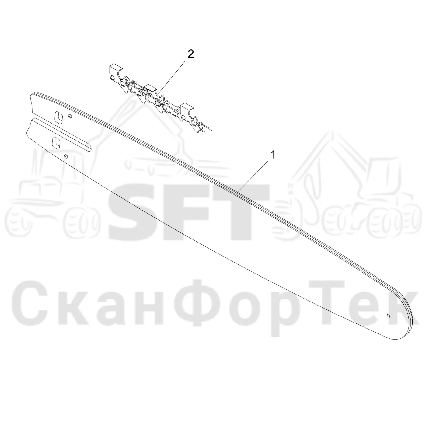 Схема: Komatsu / Головки лесозаготовительной машины / S Головки лесозаготовительной машины / S82 / Каталог запасных частей / Резка / Стержень пилы / Стержень пилы 60 cm