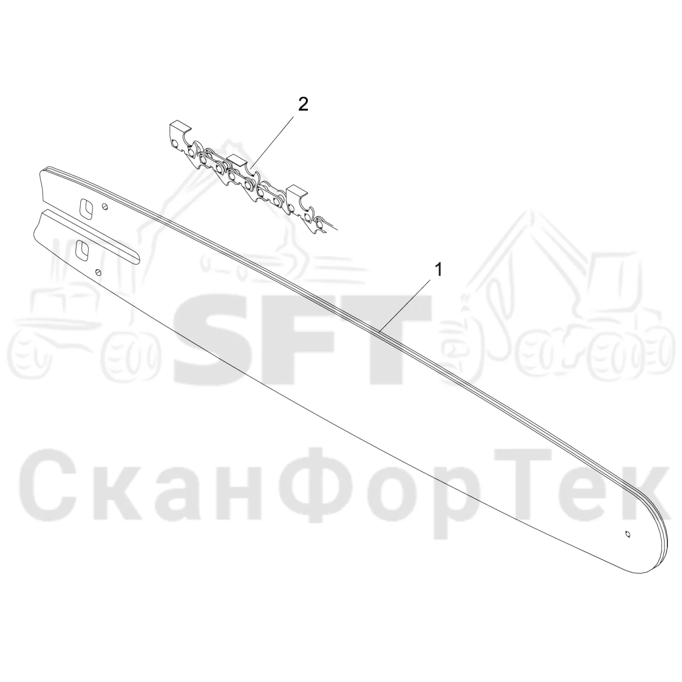 Схема: Komatsu / Головки лесозаготовительной машины / S Головки лесозаготовительной машины / S82 / Каталог запасных частей / Резка / Стержень пилы / Стержень пилы 67 cm