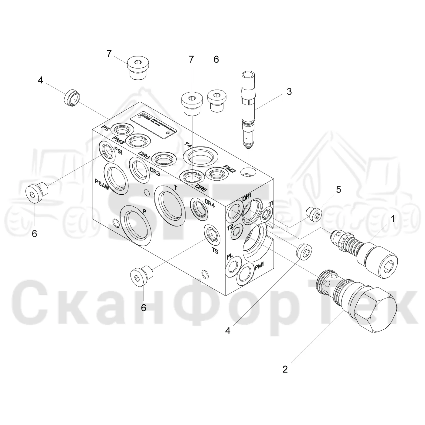 Схема: Komatsu / Головки лесозаготовительной машины / S Головки лесозаготовительной машины / S82 / Каталог запасных частей / Гидравлический клапан / Узел клапана / Секция клапана L90