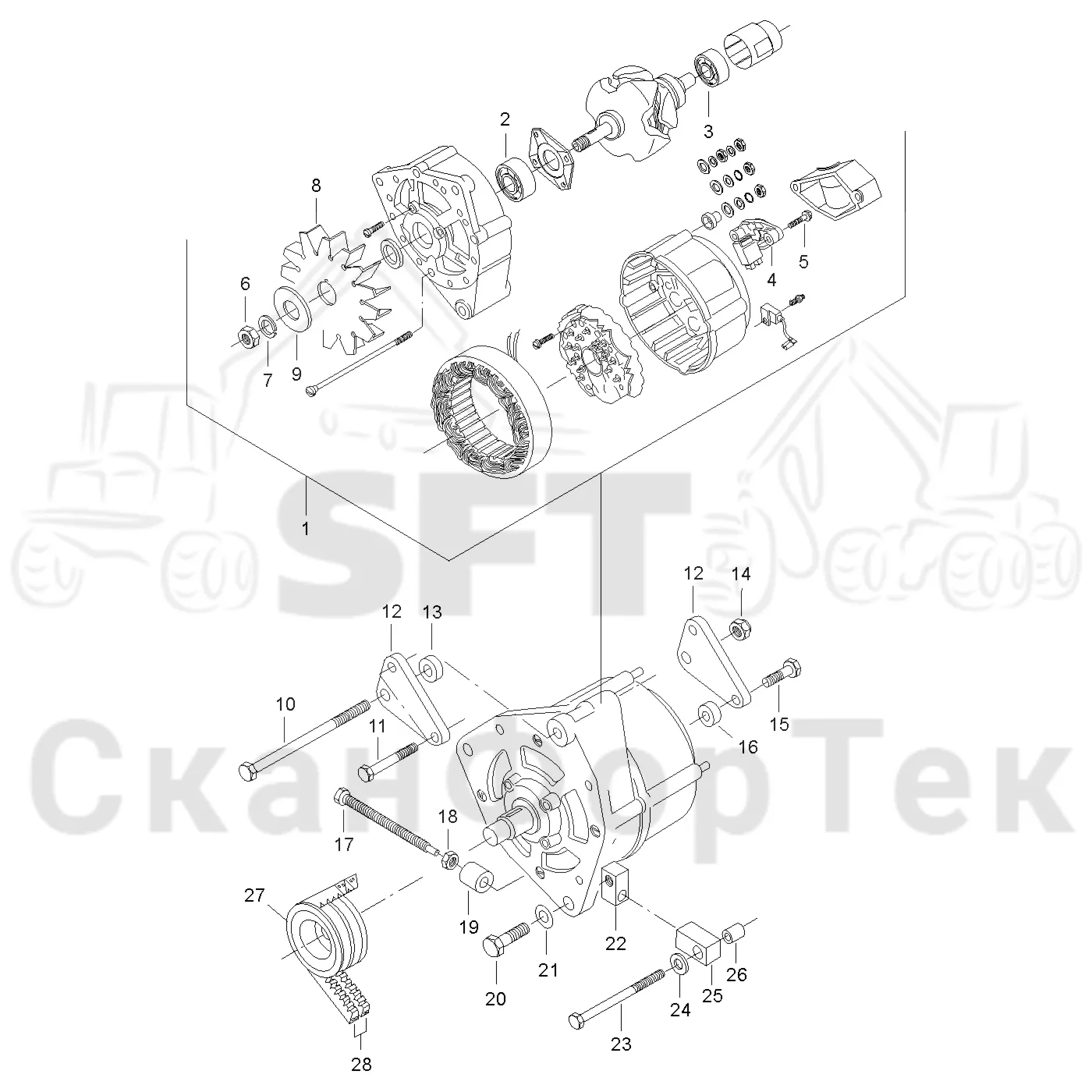 Схема: Valmet / Форвардер / Valmet 830.3 / Valmet 830.3 / Каталог запасных частей / Двигатель / Двигатель 311172- / Генератор переменного тока / Генератор переменного Запчасть
