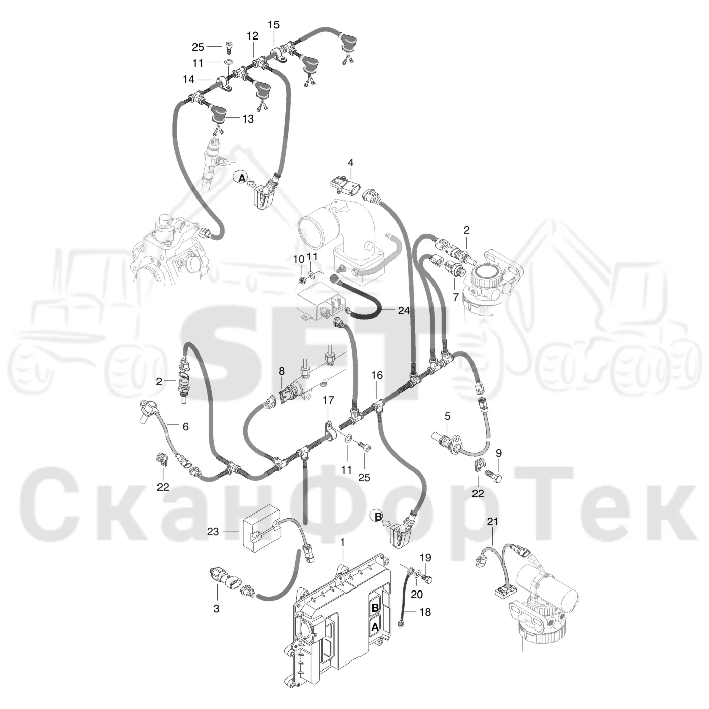 Схема: Valmet / Форвардер / Valmet 830.3 / Valmet 830.3 / Каталог запасных частей / Двигатель / Двигатель 311172- / Электрический / EEM Оборудование / EEM Оборудование 8300031381-