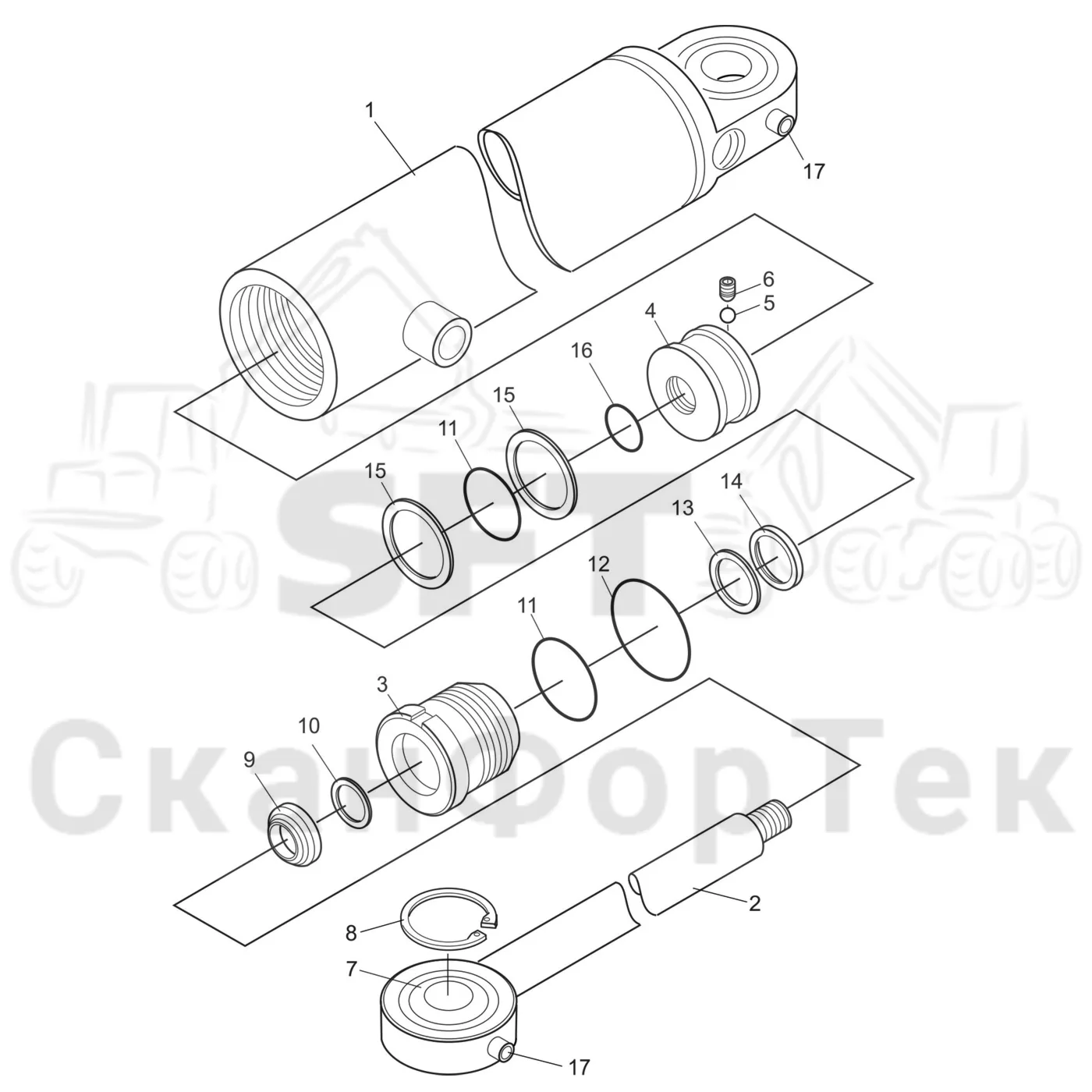 Схема: Valmet / Форвардер / Valmet 830.3 / Valmet 830.3 / Каталог запасных частей / шасси / Стабилизация / Гидравлическое оборудование стабилизации / Запасные части цилиндра