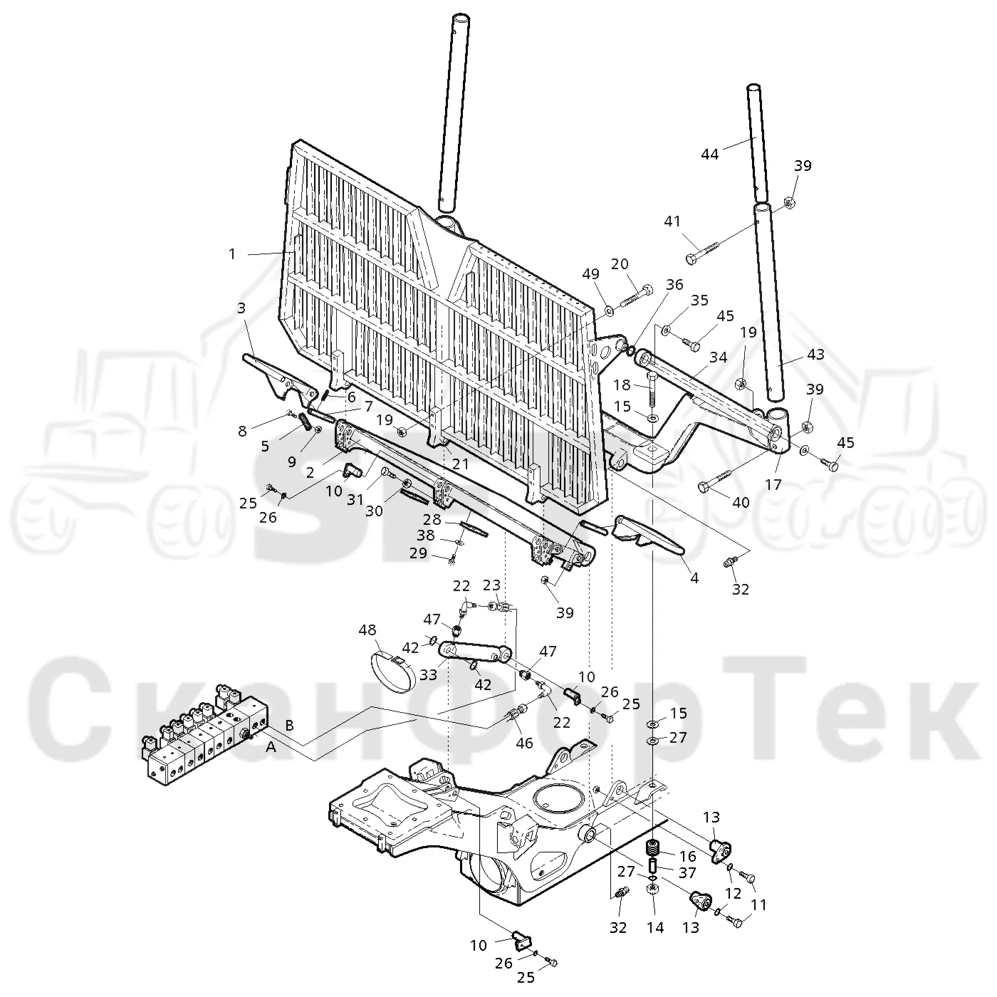 Схема: Valmet / Форвардер / Valmet 830 / Valmet 830 / Каталог запасных частей / шасси / Зона погрузки / Gate hydraulic movable / Gate hydraulic movable