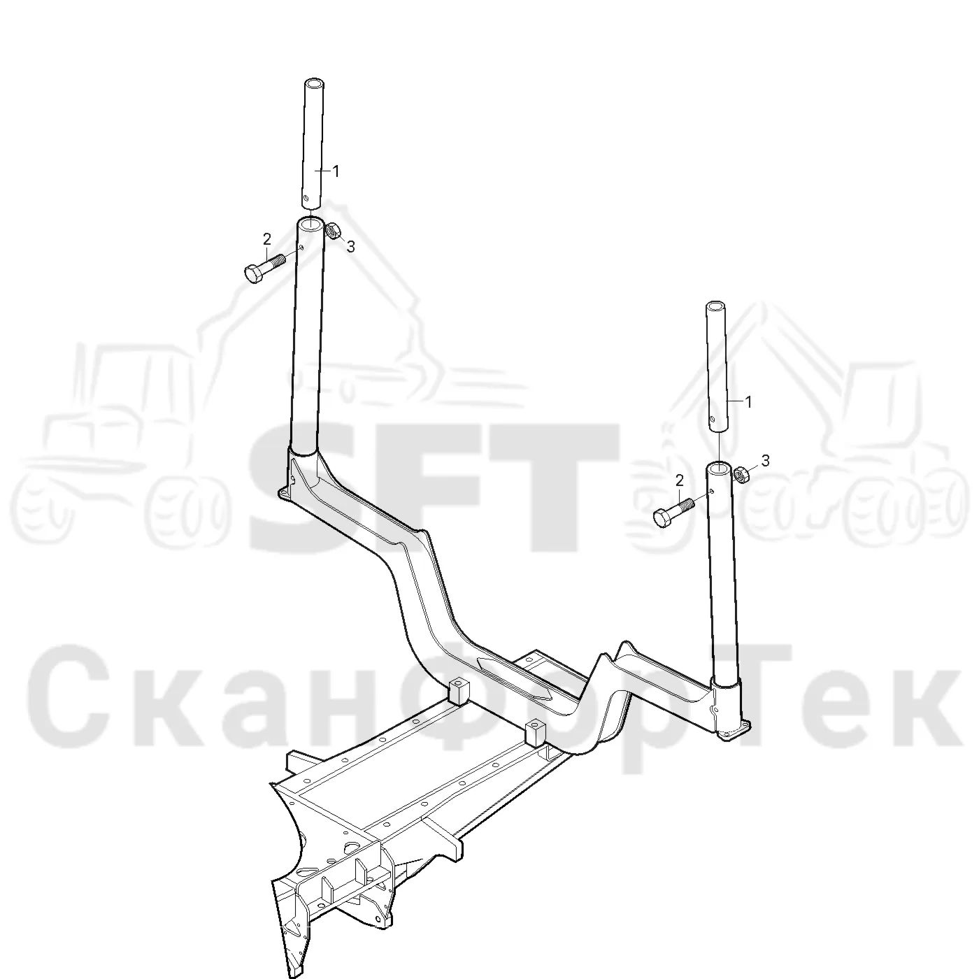 Схема: Valmet / Форвардер / Valmet 830.1 / Valmet 830.1 / Каталог запасных частей / шасси / Зона погрузки / Коники и опоры / Опора