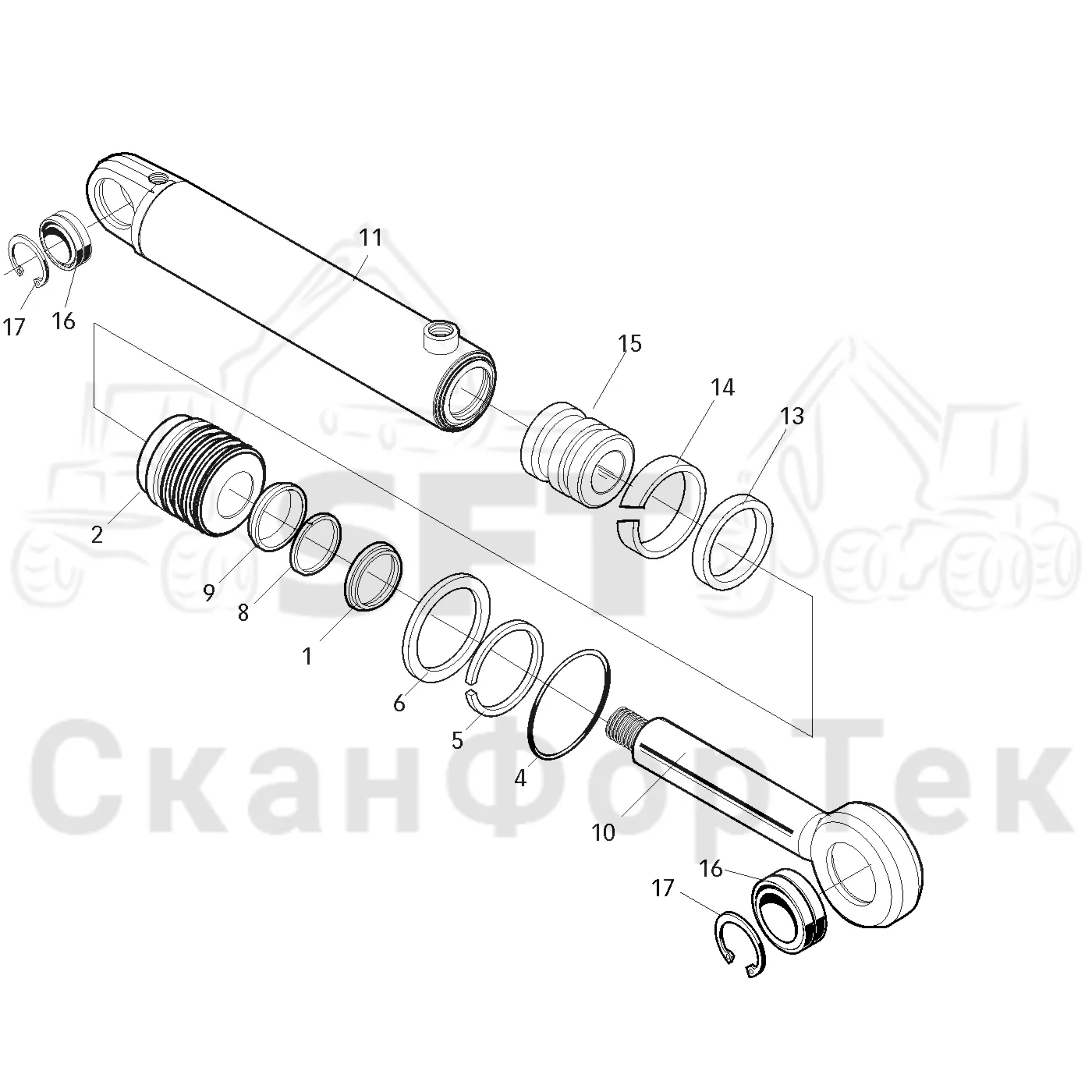 Схема: Valmet / Форвардер / Valmet 830 / Valmet 830 / Каталог запасных частей / шасси / Зона погрузки / Gate hydraulic movable / Запасные части цилиндра