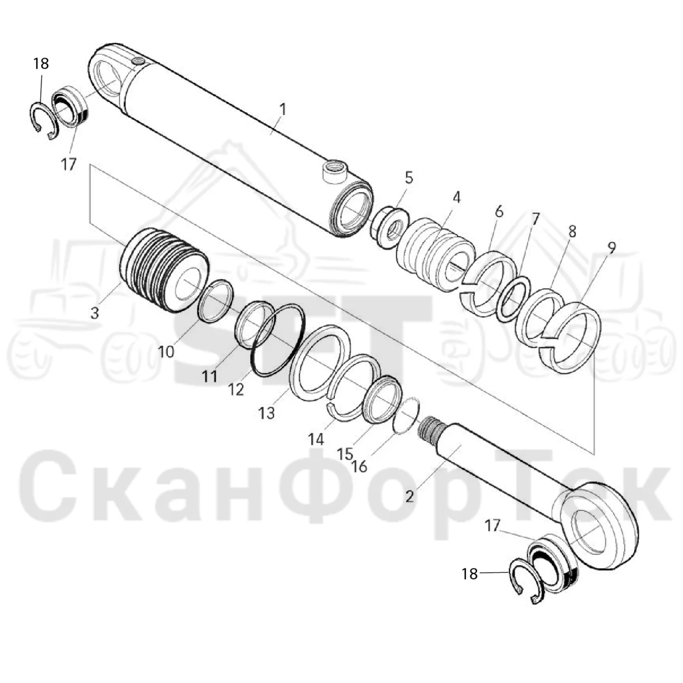 Схема: Komatsu / Форвардер / 895 / Каталог запасных частей / шасси / Ступени, лестницы и платформы / Гидравлическая лестница 8950000879- / Запасные части цилиндра