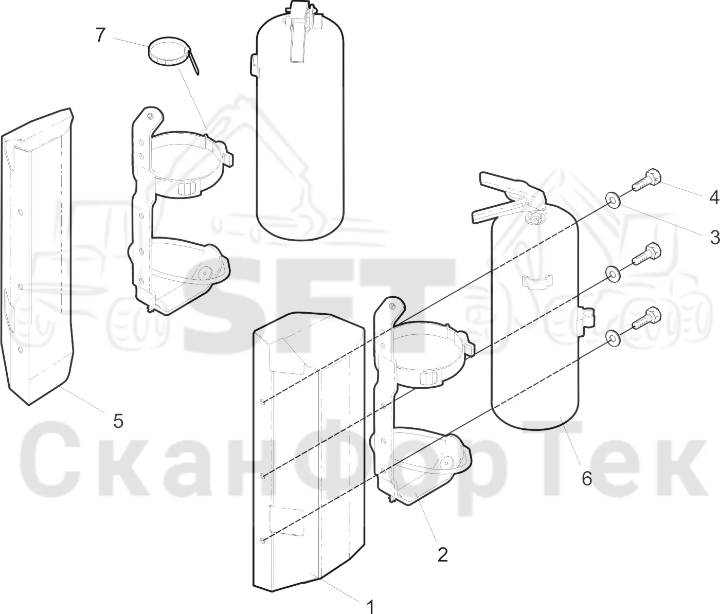 Схема: Valmet / Форвардер / Valmet 830 / Valmet 830 / Каталог запасных частей / шасси / Пожаротушение / Огнетушитель / Коробка пожаротушения