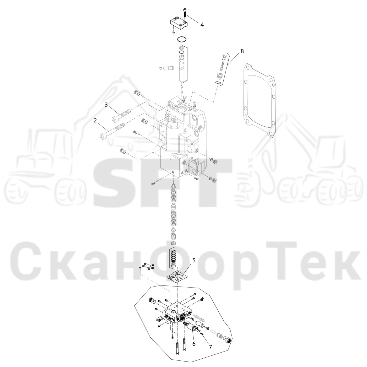 Схема: Valmet / Форвардер / Valmet 830.3 / Valmet 830.3 / Каталог запасных частей / Коробка передач / Оборудование гидростатики / Подвод гидростатического шланга / Гидростатический двигатель