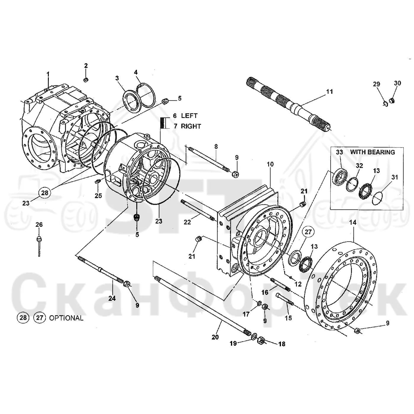 Схема: Valmet / Лесозаготовительные машины / Valmet 901.2 / Valmet 901.2 Ch. -211060 / Valmet 901.2 Ch. -211060 / Каталог запасных частей / Коробка передач / Мост каретки / Каретка с поворотными кольцевыми подшипниками