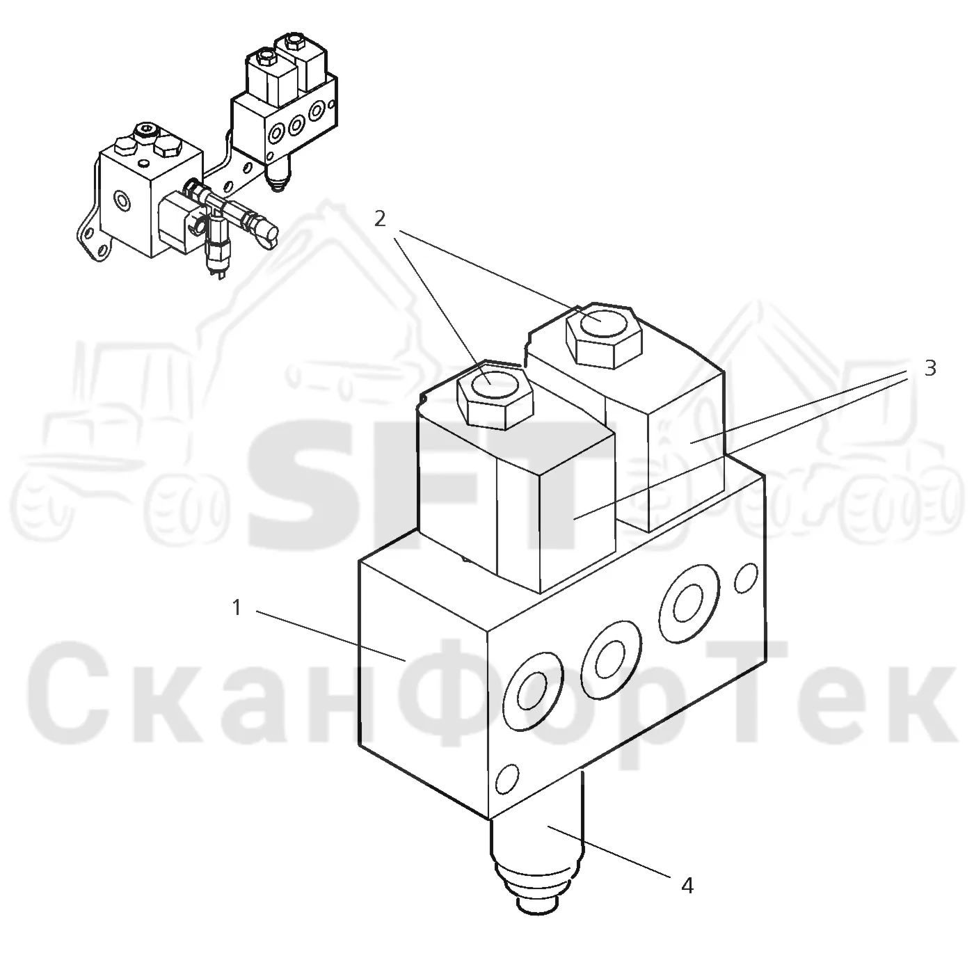 Схема: Valmet / Форвардер / Valmet 890.1 / Valmet 890.1 Ch. 117351-, 119441- / Valmet 890.1 Ch. 117351-, 119 / Каталог запасных частей / Тормоза / Тормоза на 8 колес / Тормозная система / Тормозной клапан