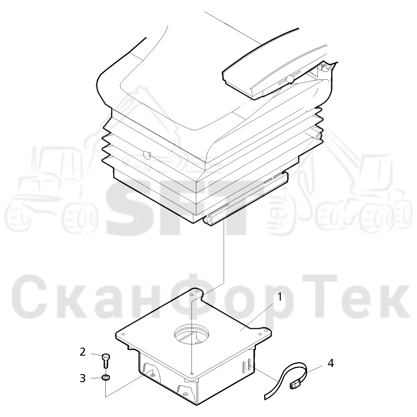 Схема: Valmet / Форвардер / Valmet 840.4 / Valmet 840.4 / Каталог запасных частей / Кабина / Сиденья / Стойка сиденья / Стойка сиденья