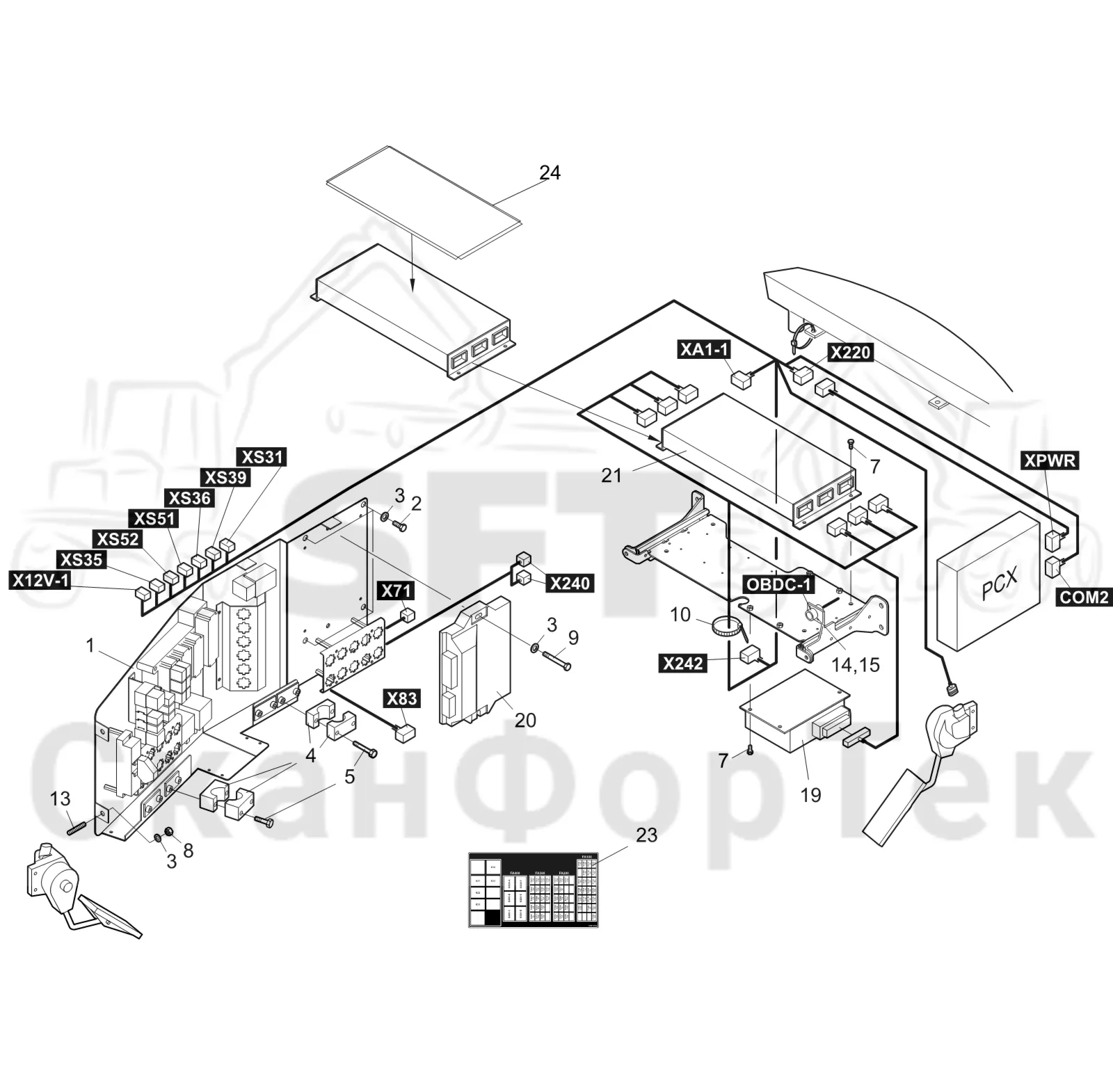 Схема: Komatsu / Форвардер / 840TX / Каталог запасных частей / Кабина / Электрический / Комплект электрооборудования кабины / Комплект электрооборудования кабины 8401000531-