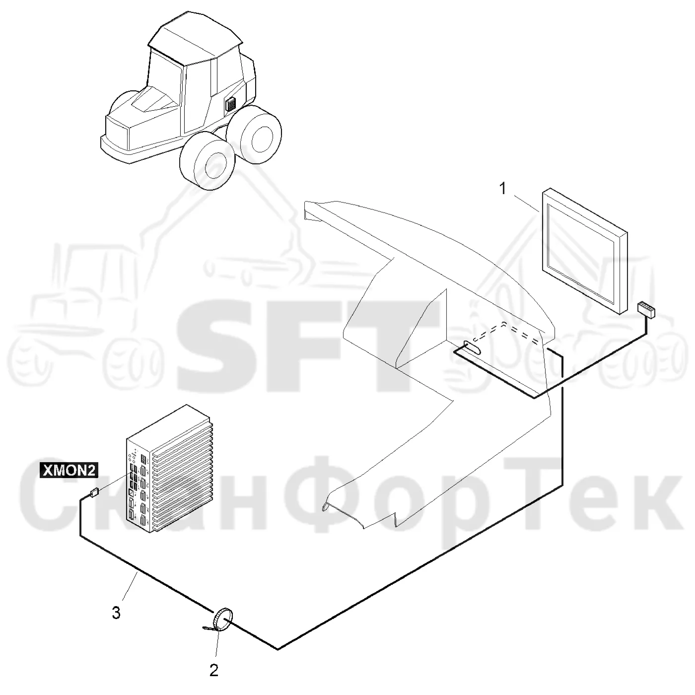 Схема: Komatsu / Форвардер / 840TX / Каталог запасных частей / Система управления / Компьютеры / Электрический набор PC X / Дополнительное оборудование