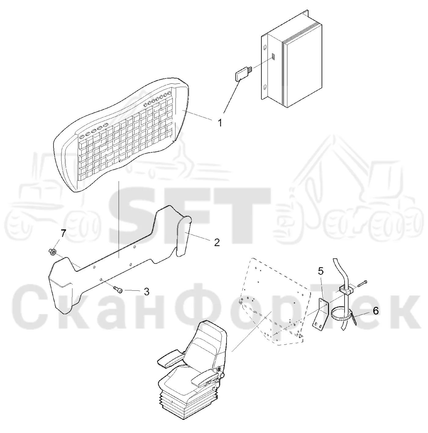 Схема: Komatsu / Форвардер / 840.4 / Каталог запасных частей / Система управления / Компьютеры / Клавиатура / Клавиатура