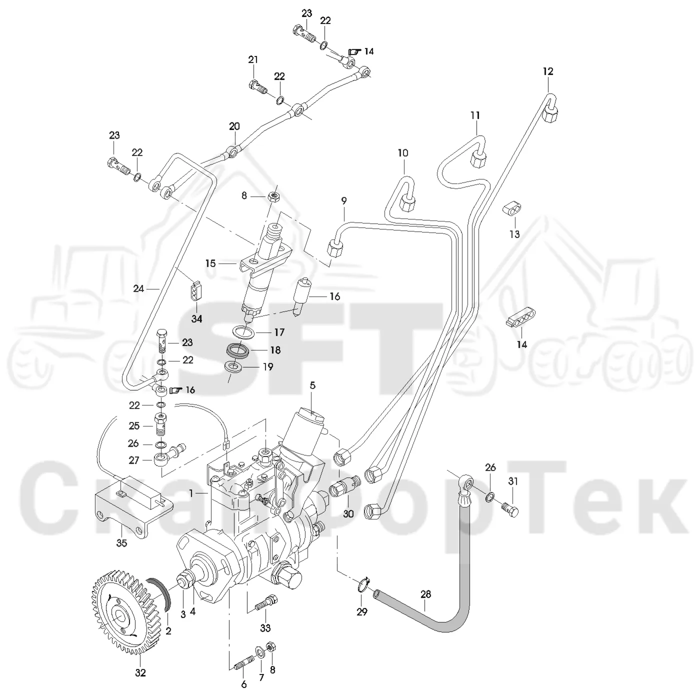 Схема: Valmet / Форвардер / Valmet 830 / Valmet 830 / Каталог запасных частей / Двигатель / Топливная система / Инжекторный насос