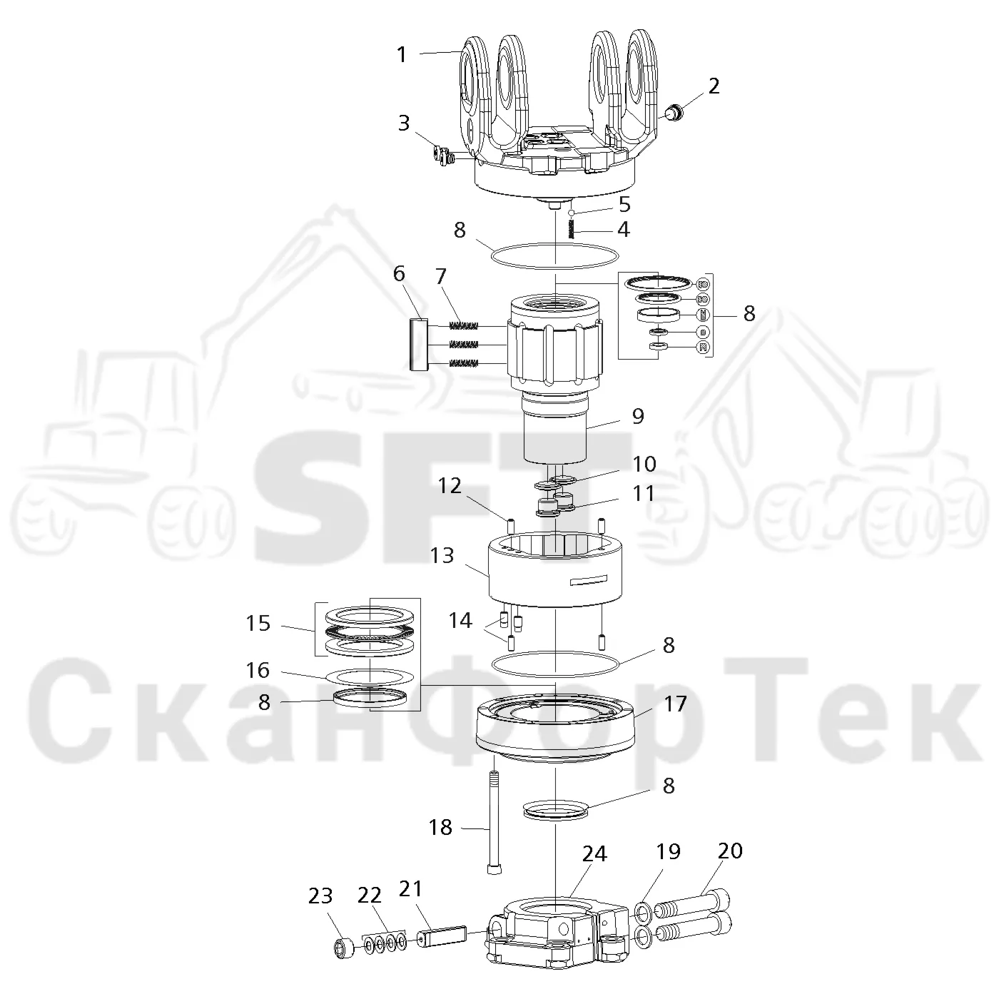 Схема: Valmet / Форвардер / Valmet 830.3 / Valmet 830.3 / Каталог запасных частей / Оборудование захвата / Поворотные устройства / ротатор G 101 AP