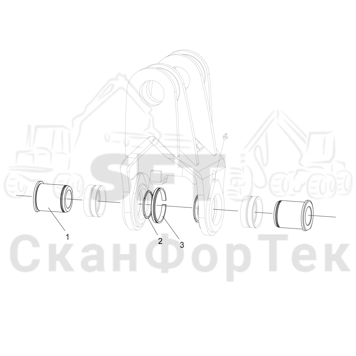 Схема: Komatsu / Форвардер / 895 S/N 8950011010- / Каталог запасных частей / Оборудование захвата / Поворотные устройства и звенья / Поворотное устройство G 141 Protec 2 торможение / Поворотное устройство G 141 Protec 2 торможение / Штифт