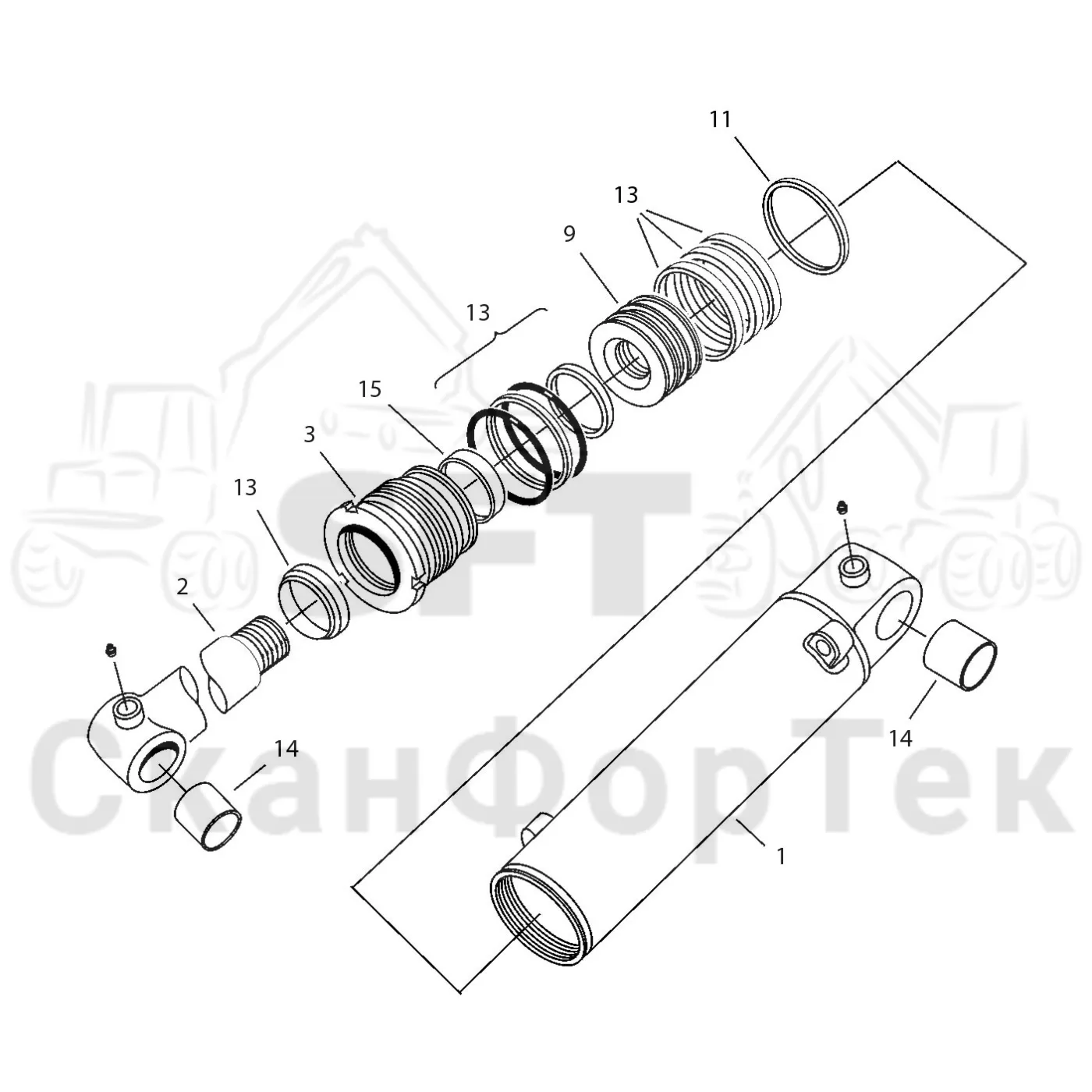 Схема: Valmet / Форвардер / Valmet 840.2 / Valmet 840.2 Ch. 211121- / Valmet 840.2 Ch. 211121- / Каталог запасных частей / Оборудование захвата / Захват / Valmet G25 / Каталог запасных частей / G 25; V1001- / G 25 ProTec / Цилиндр