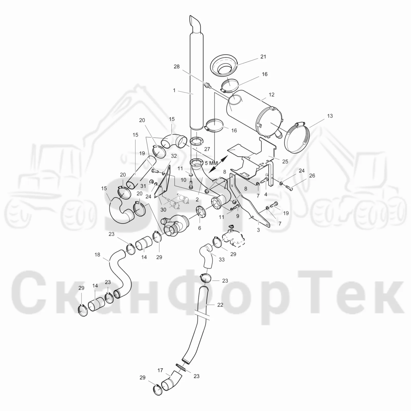 Схема: Komatsu / Форвардер / 890.3 / Каталог запасных частей / Двигатель / Двигатель / Впуск - выпуск / Система впуска и выхлопа