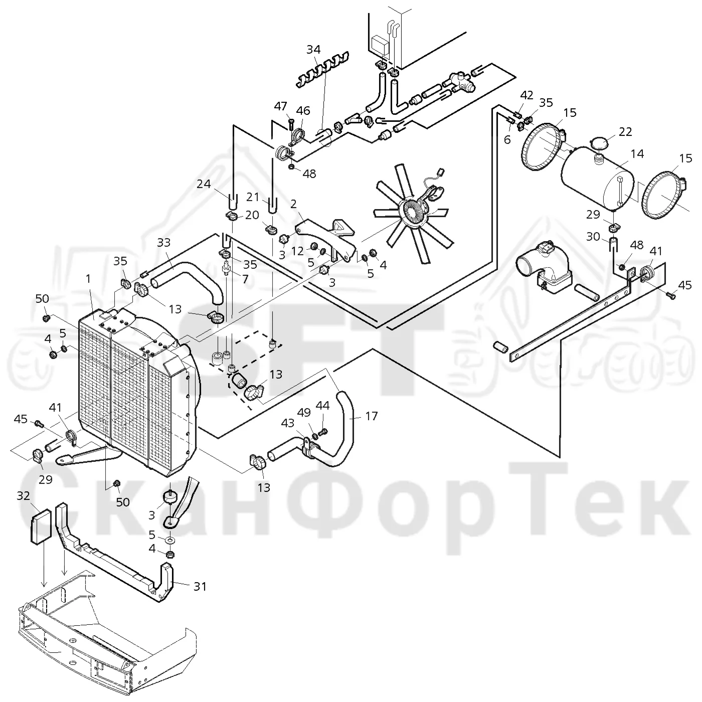Схема: Komatsu / Форвардер / 890.3 / Каталог запасных частей / Двигатель / Двигатель / Система охлаждения / Система охлаждения двигателя