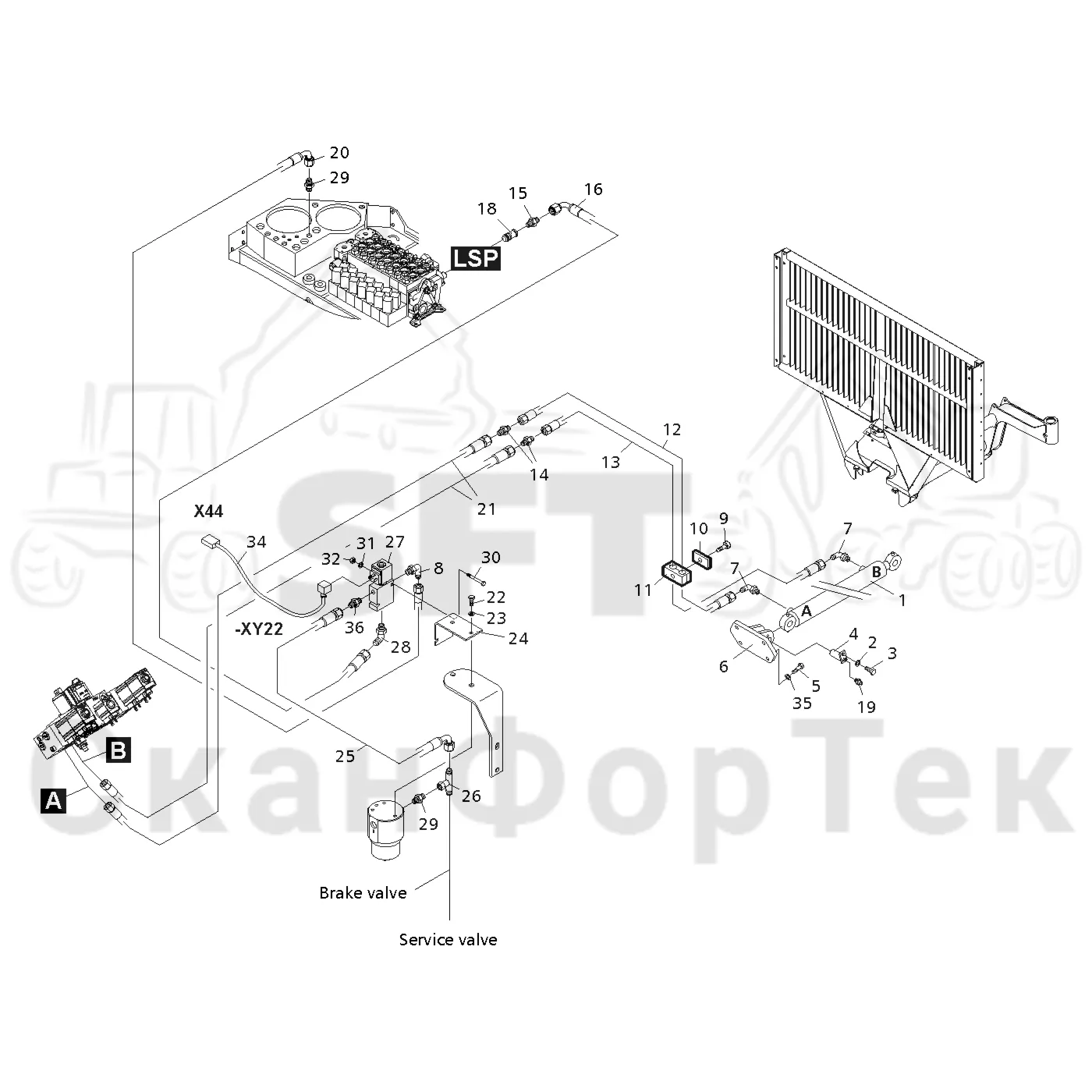 Схема: Valmet / Форвардер / Valmet 890.3 / Valmet 890.3 / Каталог запасных частей / шасси / Зона погрузки / Gate hydraulic movable / Gate movable hydraulics / Gate movable hydraulics 310183-
