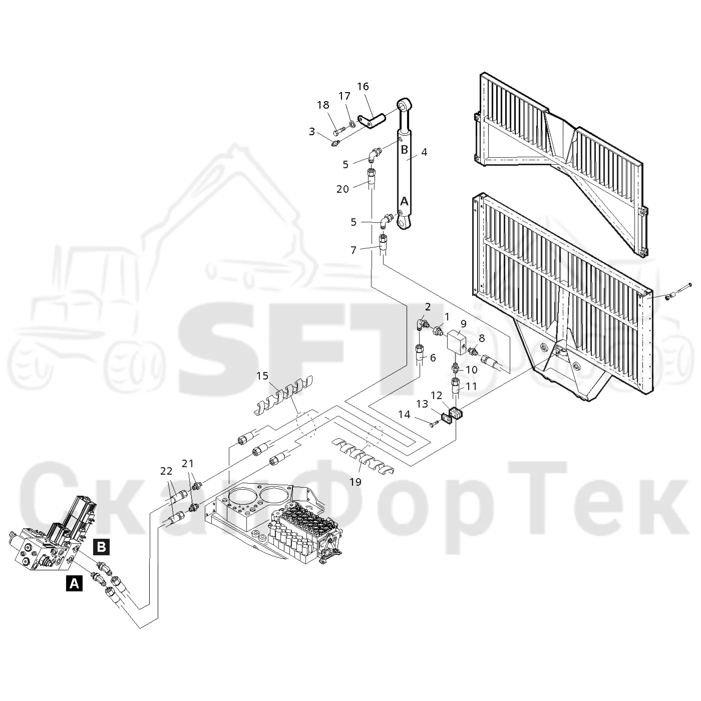 Схема: Valmet / Форвардер / Valmet 890.3 / Valmet 890.3 / Каталог запасных частей / шасси / Зона погрузки / Gate upper part / Gate upper part 310183-