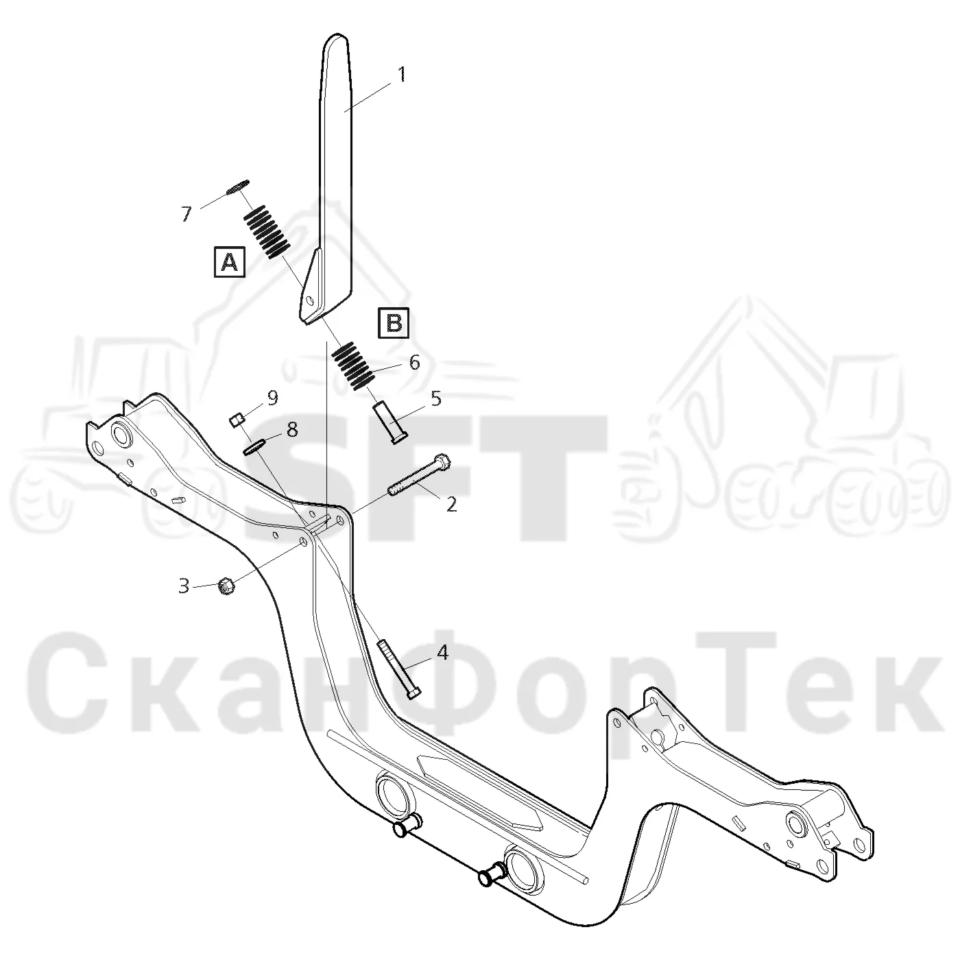 Схема: Valmet / Форвардер / Valmet 860.3 / Valmet 860.3 / Каталог запасных частей / шасси / Зона погрузки / Коники и опоры / Разделительные стойки
