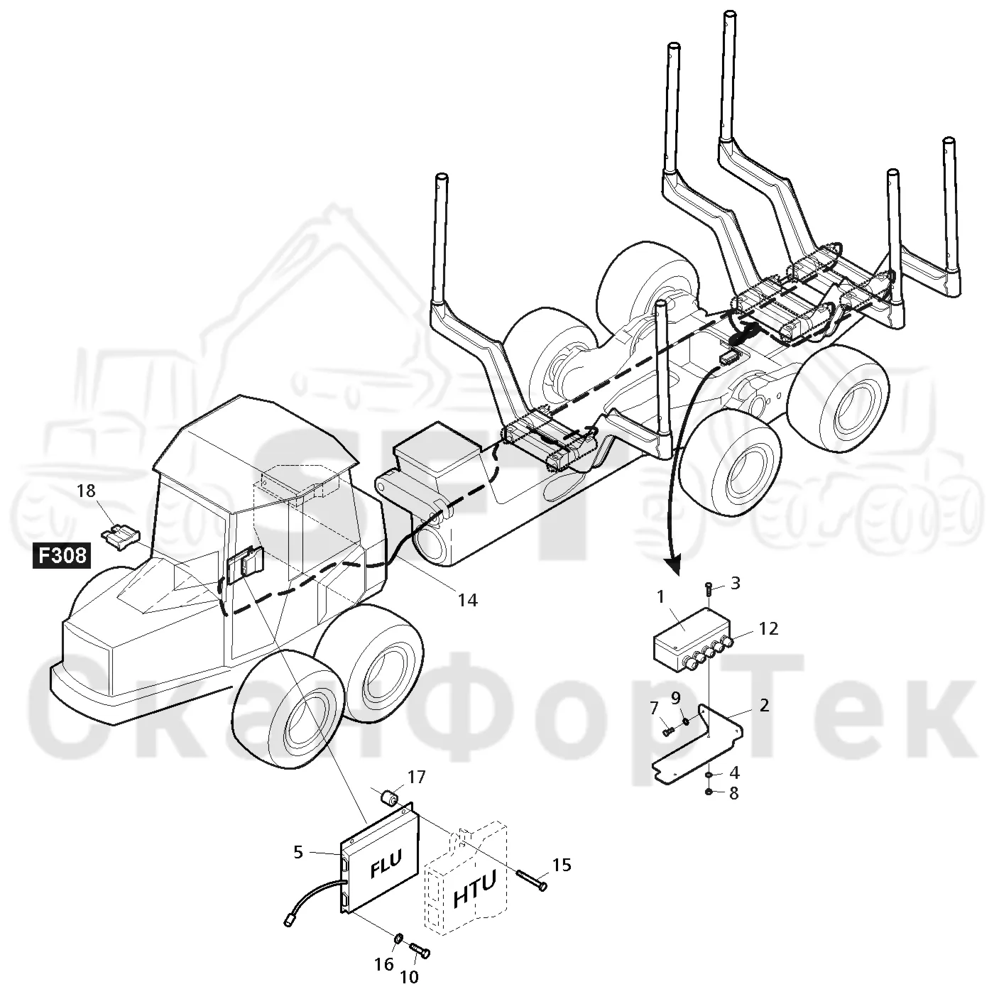 Схема: Valmet / Форвардер / Valmet 890.3 / Valmet 890.3 / Каталог запасных частей / шасси / Зона погрузки / Взвешивающее устройство / Измерительное оборудование / Измерительное оборудование 310461-