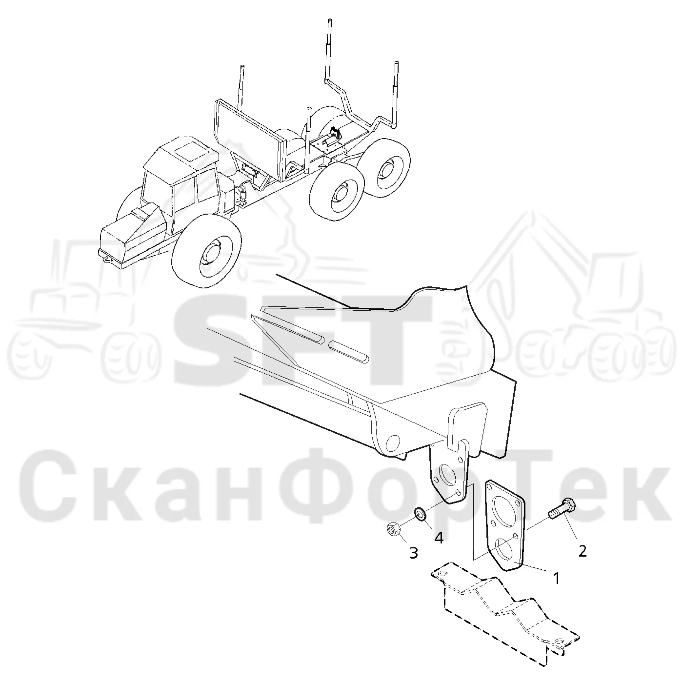 Схема: Komatsu / Форвардер / 890.3 / Каталог запасных частей / шасси / Зона погрузки / Опора подъемного крана с полным приводом / Опора подъемного крана с полным приводом