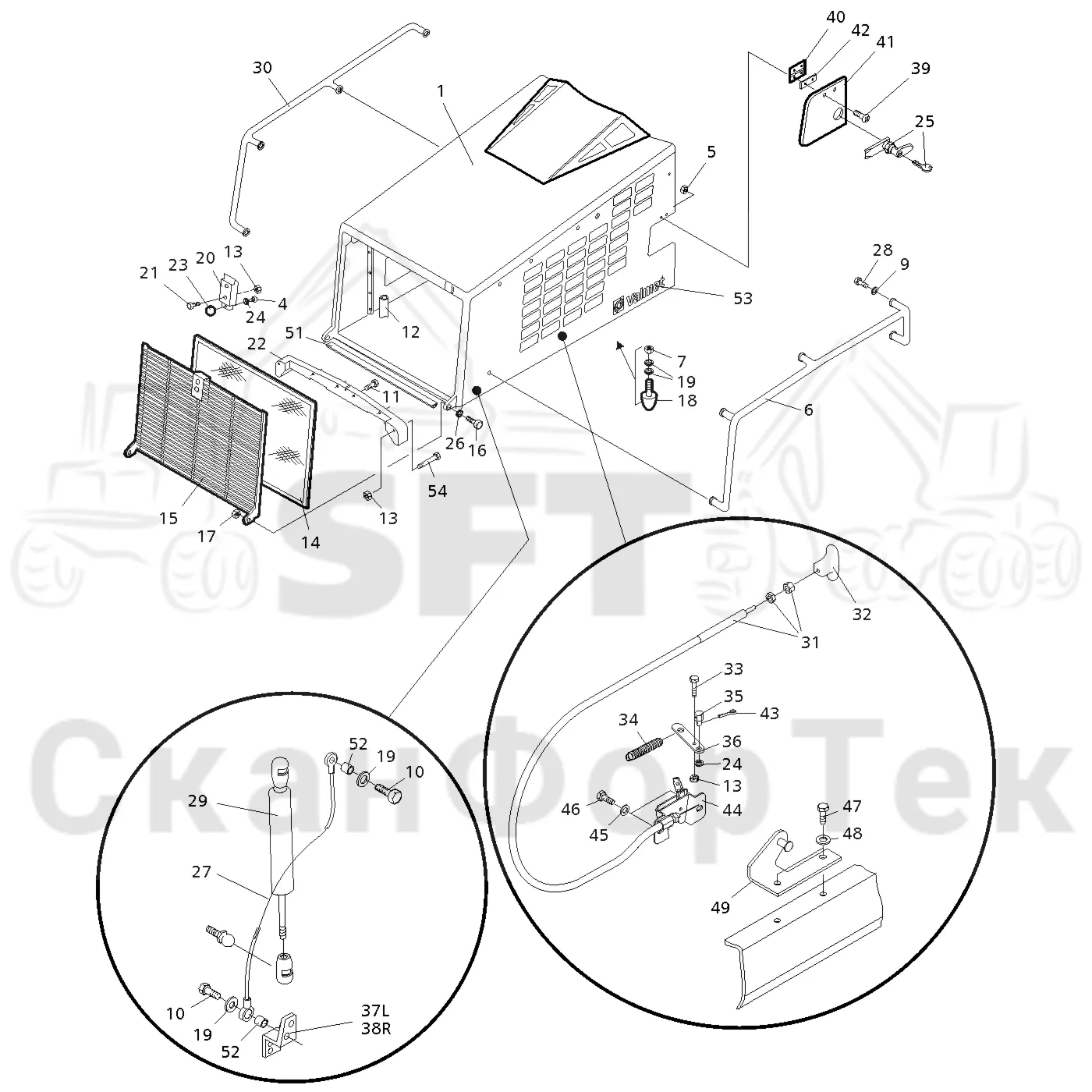 Схема: Valmet / Форвардер / Valmet 890.3 / Valmet 890.3 / Каталог запасных частей / шасси / Капоты и крышки / Капот двигателя Крышка / Капот двигателя Крышка / Капот двигателя Крышка 310371-
