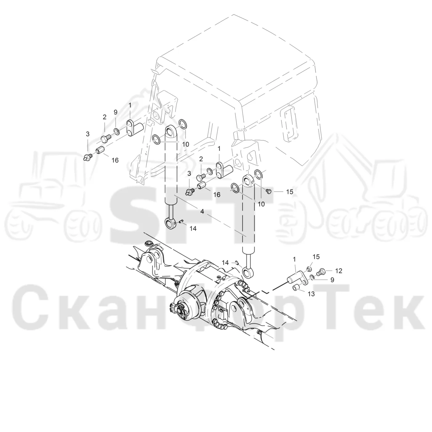 Схема: Komatsu / Лесозаготовительные машины / 901TX .1 / Каталог запасных частей / шасси / Стабилизация / Механизмы стабилизации