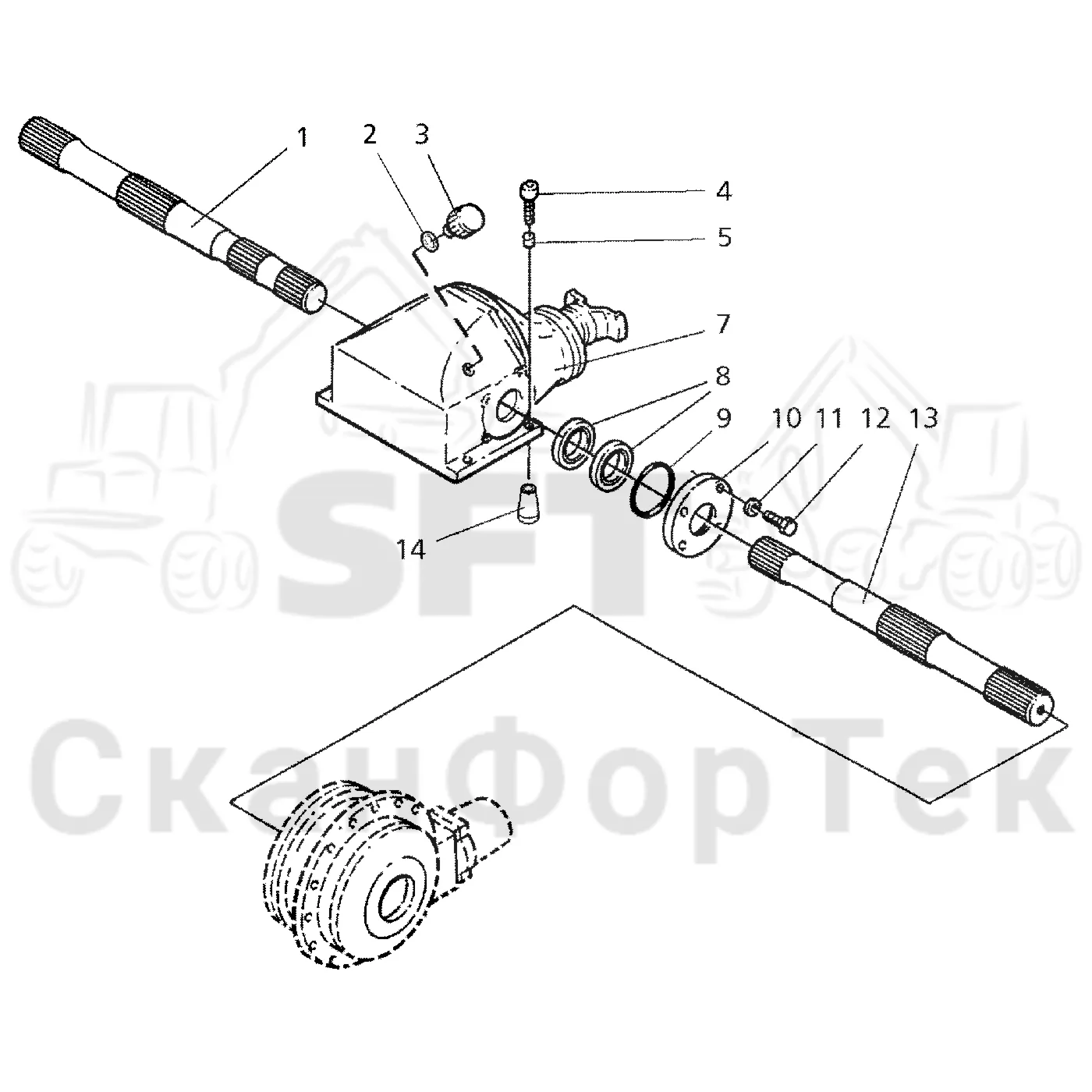 Схема: Komatsu / Форвардер / 890.3 / Каталог запасных частей / Коробка передач / Мост каретки / Задний агрегат каретки / Каретка дифференциала задняя