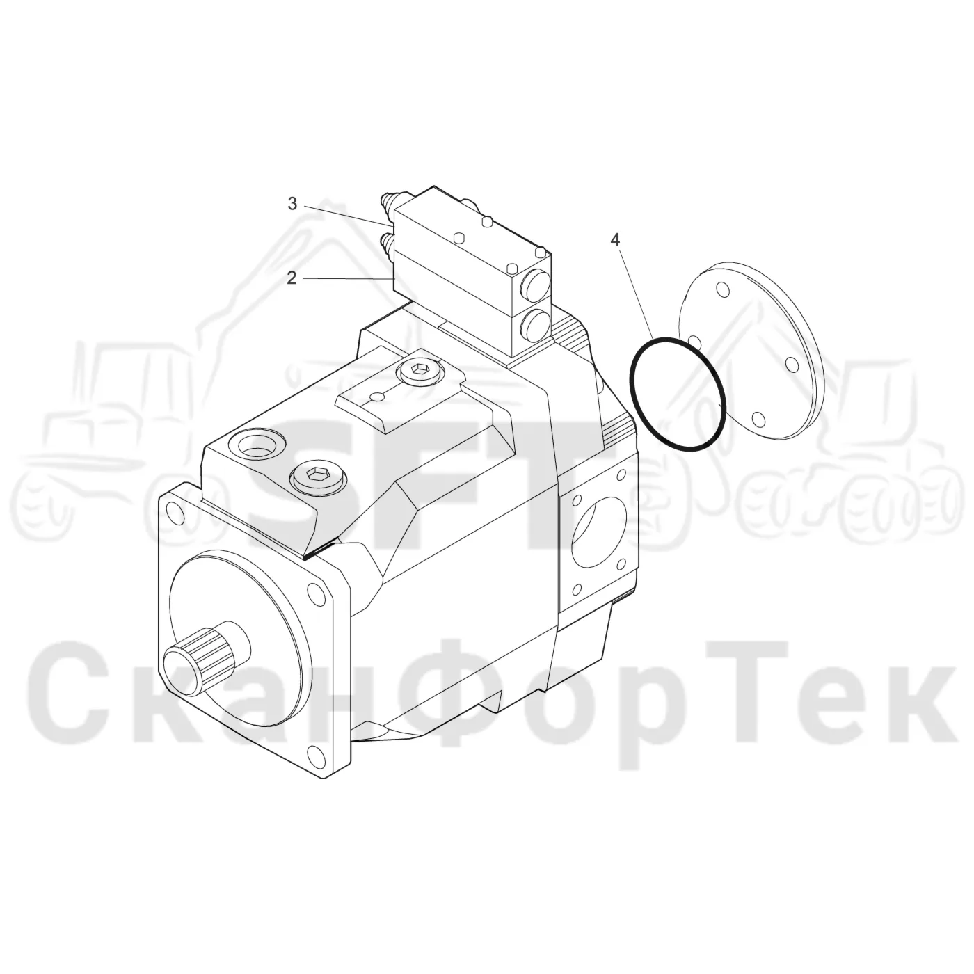 Схема: Komatsu / Форвардер / 890.3 / Каталог запасных частей / Гидравлика / Гидравлические насосы / Насосная установка 170cc / Гидравлический насос Запчасть