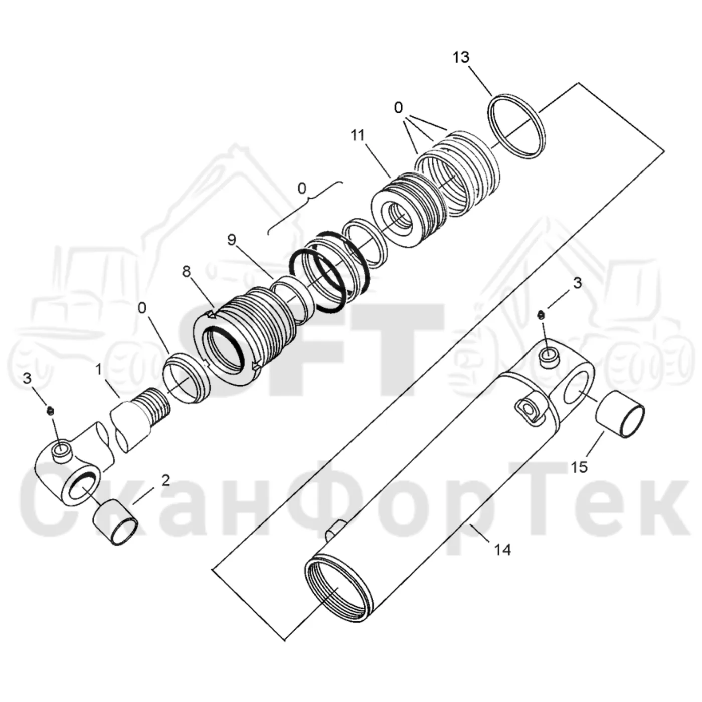 Схема: Valmet / Форвардер / Valmet 890.2 / Valmet 890.2 / Каталог запасных частей / Оборудование захвата / Захват / Valmet G36 / Каталог запасных частей / G 36; V1001- / G 36 Protec / Цилиндр