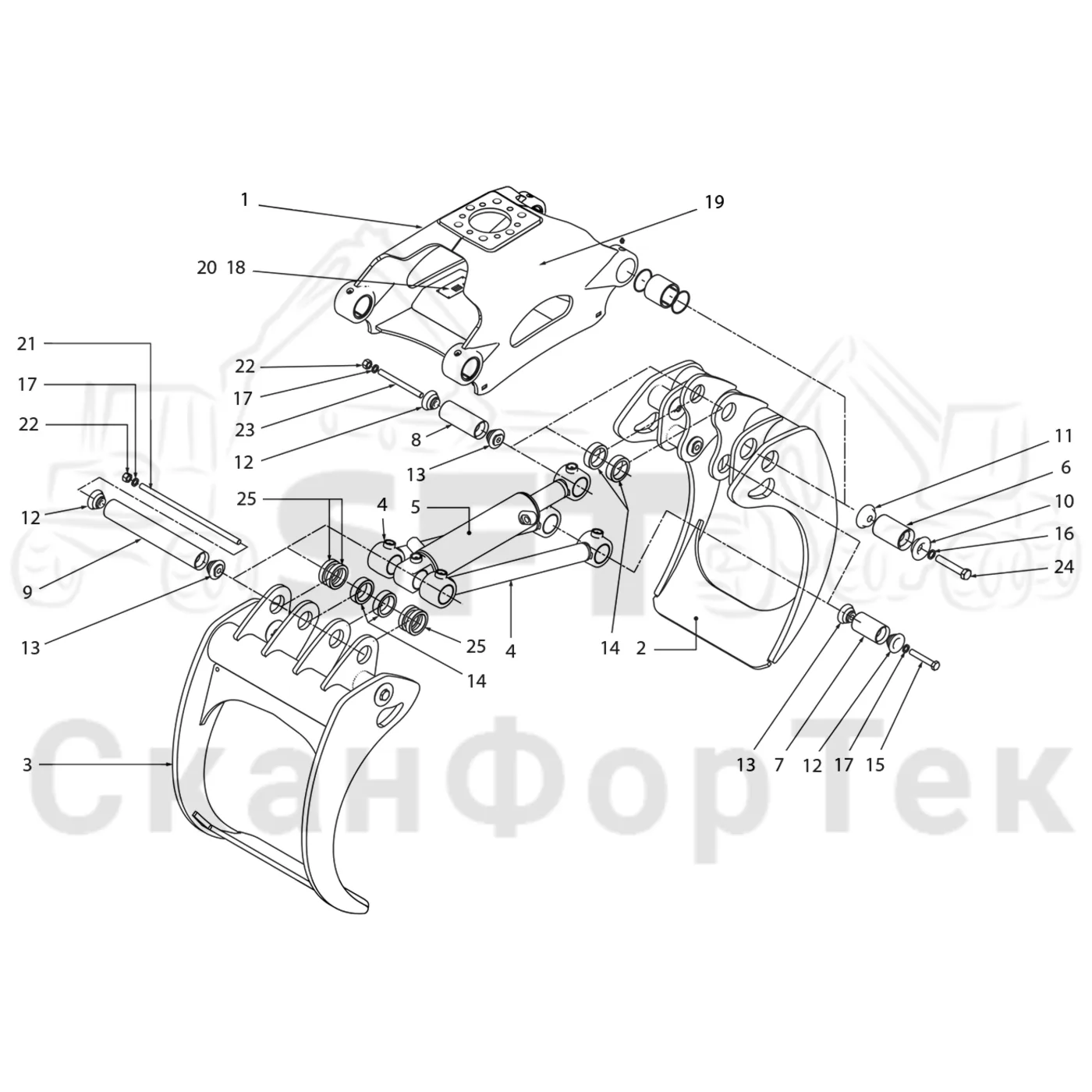 Схема: Komatsu / Форвардер / 865 / Каталог запасных частей / Оборудование захвата / Захват / Захват G 36 HD / Захват
