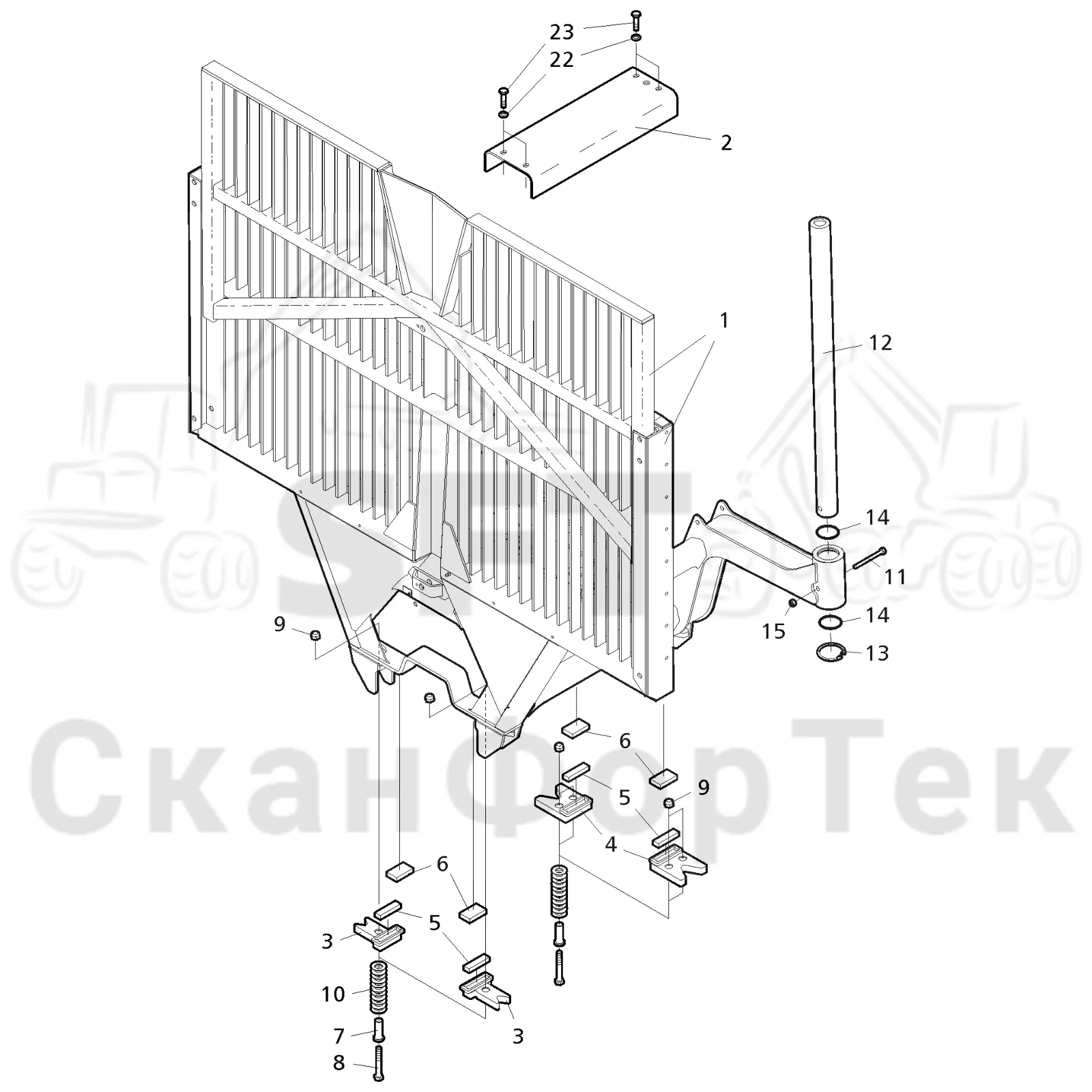 Схема: Komatsu / Форвардер / 865 / Каталог запасных частей / шасси / Зона погрузки / Gate hydraulic movable / Gate hydraulic movable