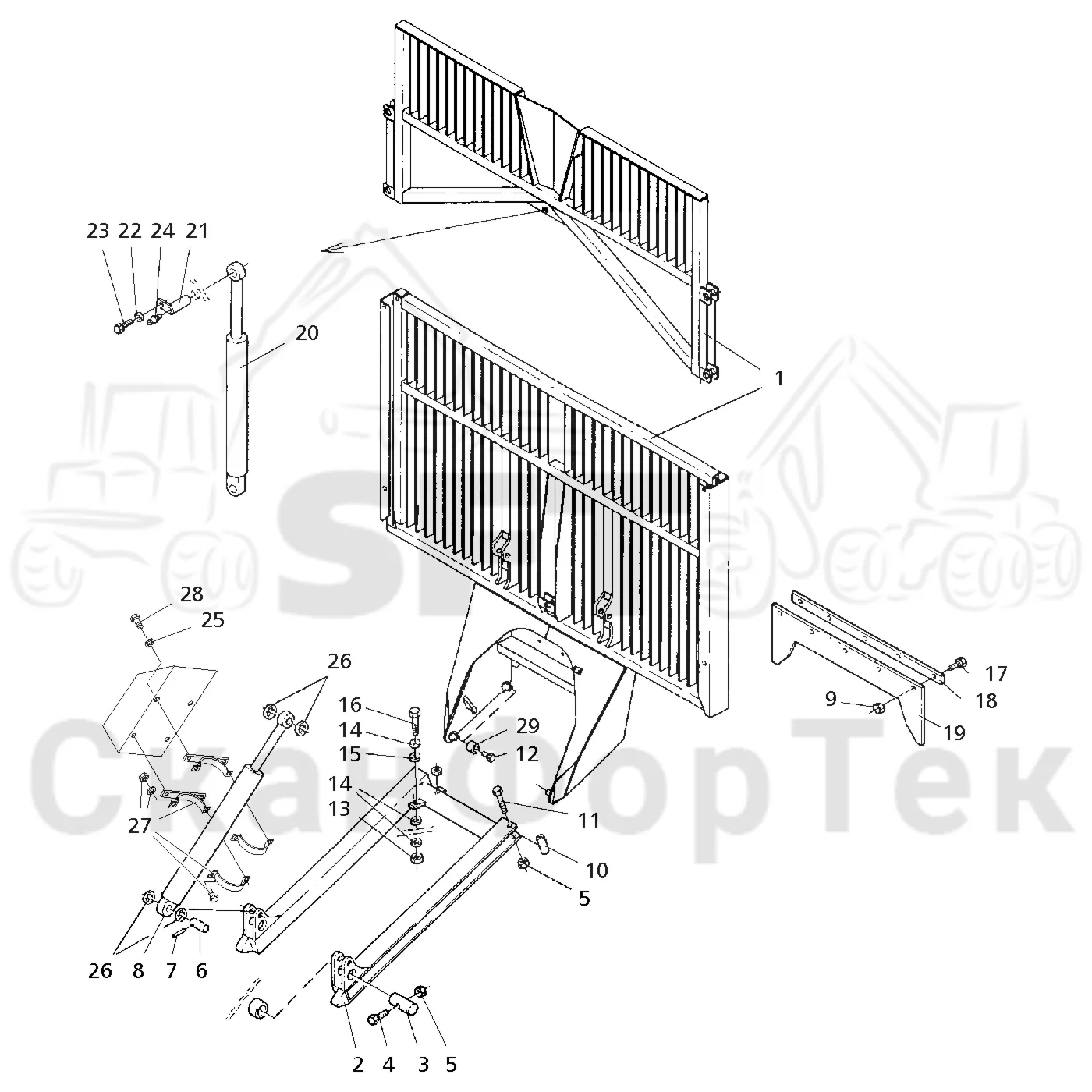 Схема: Komatsu / Форвардер / 860.4 / Каталог запасных частей / шасси / Зона погрузки / Gate hydraulic movable / Gate hydraulic expanding