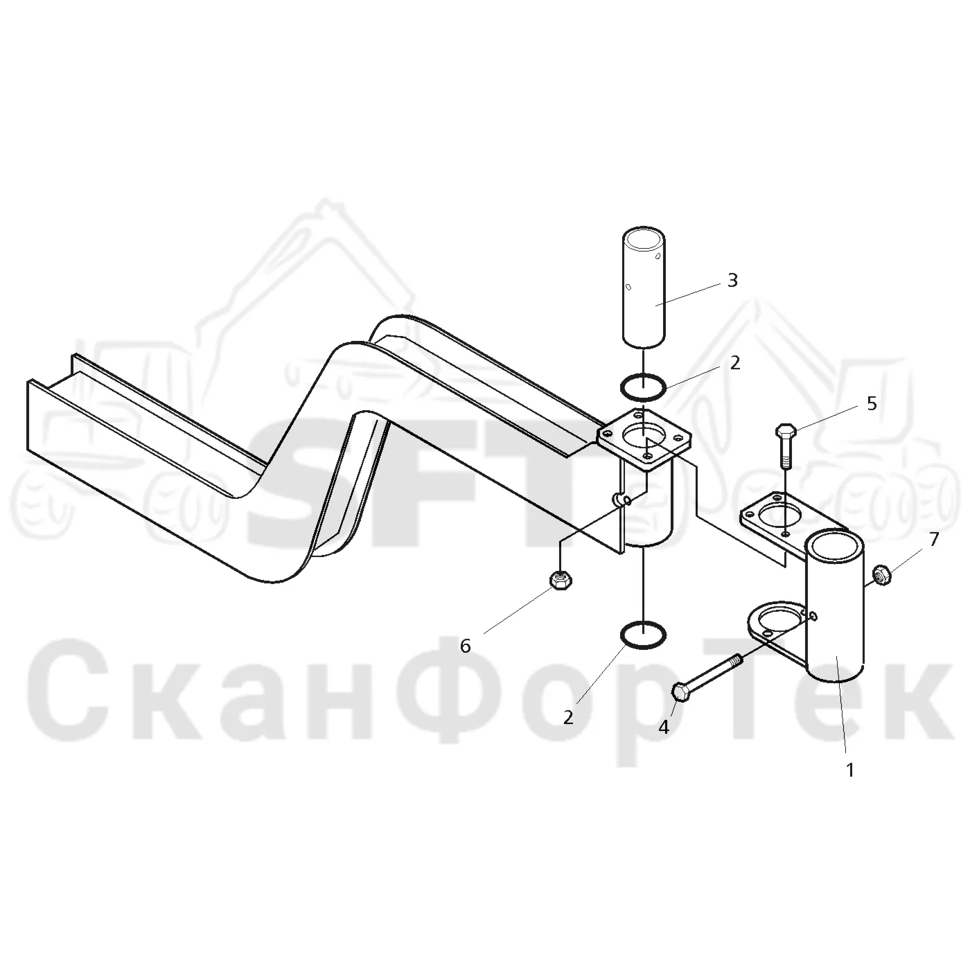 Схема: Komatsu / Форвардер / 855.1 / 855.1 / Каталог запасных частей / шасси / Зона погрузки / Коники и опоры / Опора / Комплект расширения