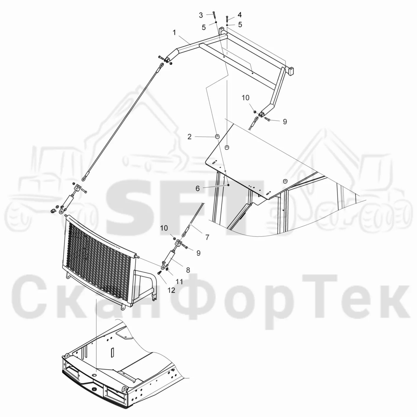 Схема: Komatsu / Форвардер / 860.4 / Каталог запасных частей / Кабина / Экраны / Экран Защита / Экран Защита